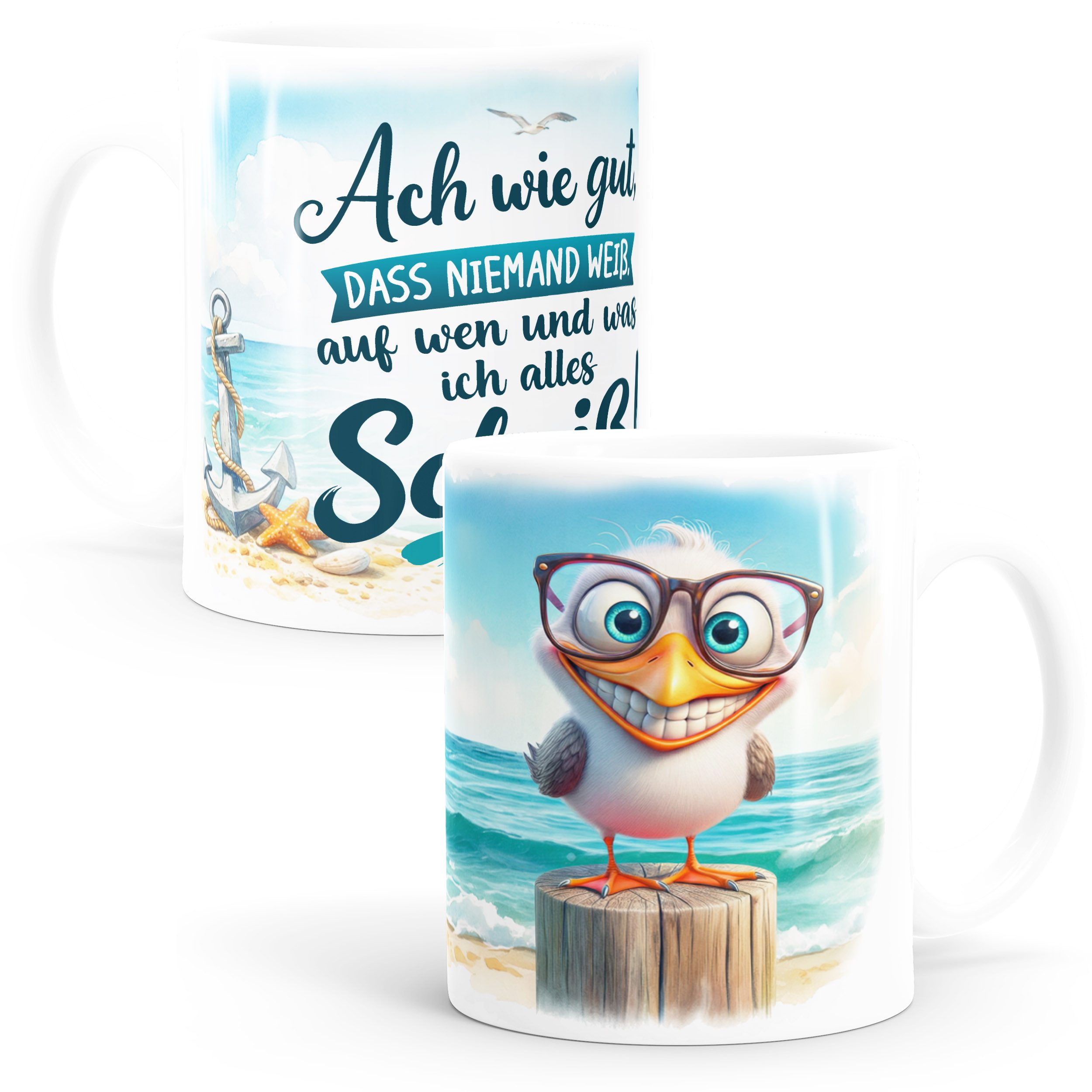 MoonWorks Tasse Tasse Möwe Spruch - Ach wie gut dass niemand weiss - Bürotasse, Keramik