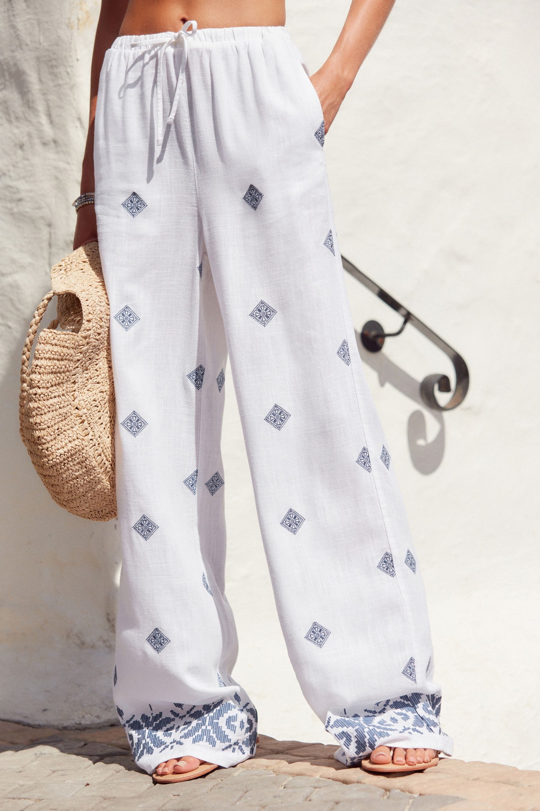 Next Stoffhose Bestickte Hose mit weitem günstig online kaufen
