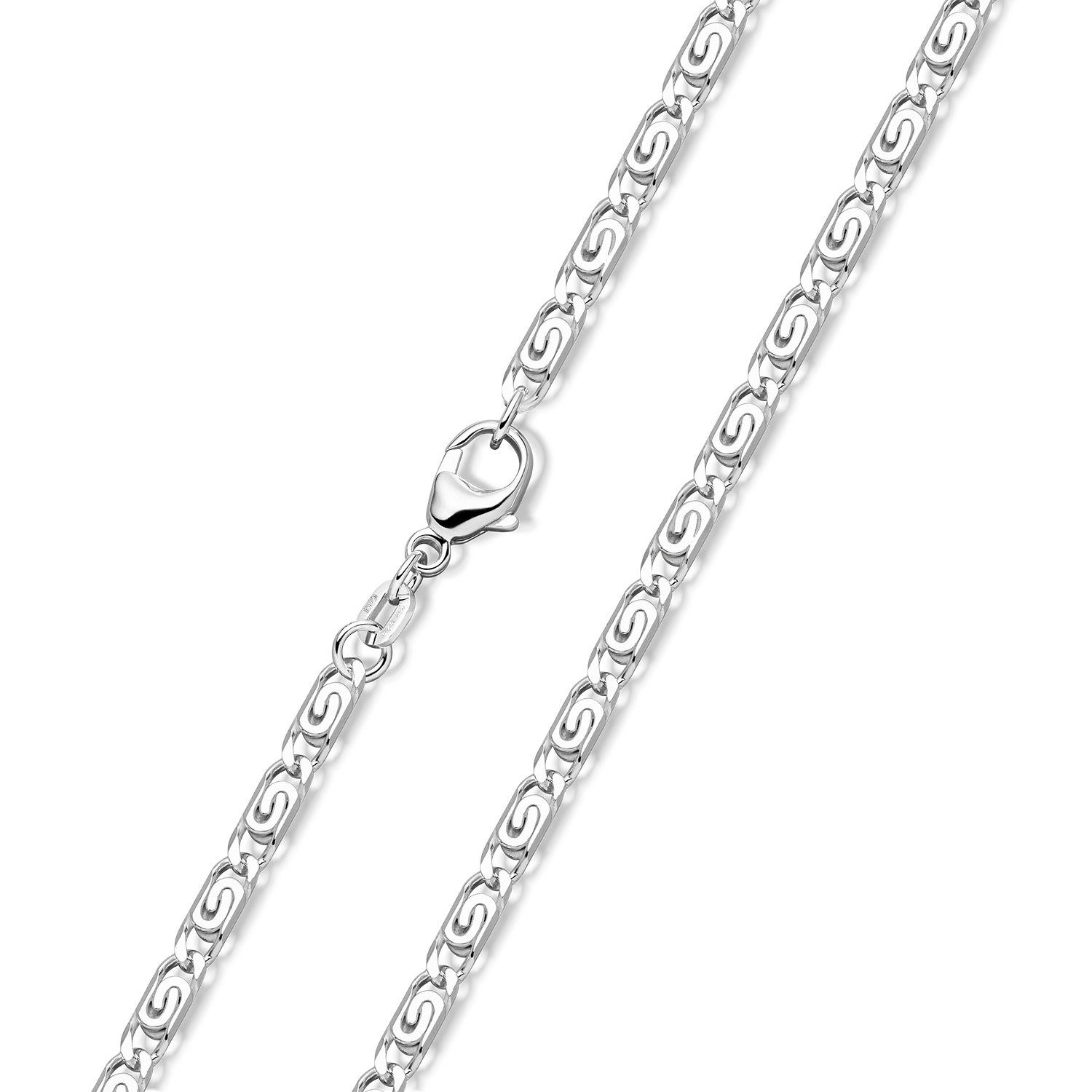 Materia Silberkette Damen Herren Silber S-Panzerkette 1,8mm diamantiert K44, 925 Sterling Silber