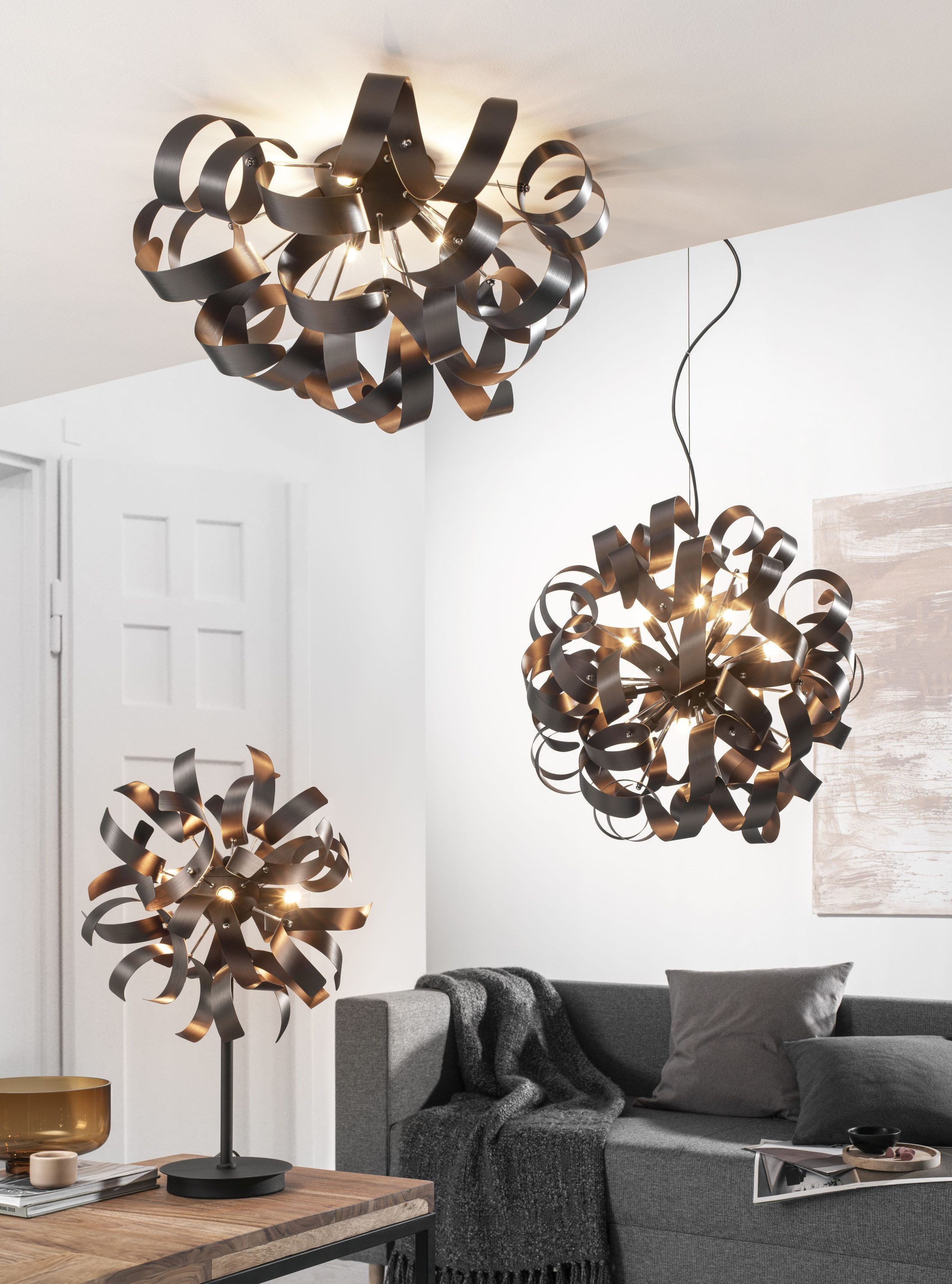 casa NOVA Deckenleuchte casa NOVA Deckenleuchte CURLY IV DH 60x30 cm braun Deckenlampe