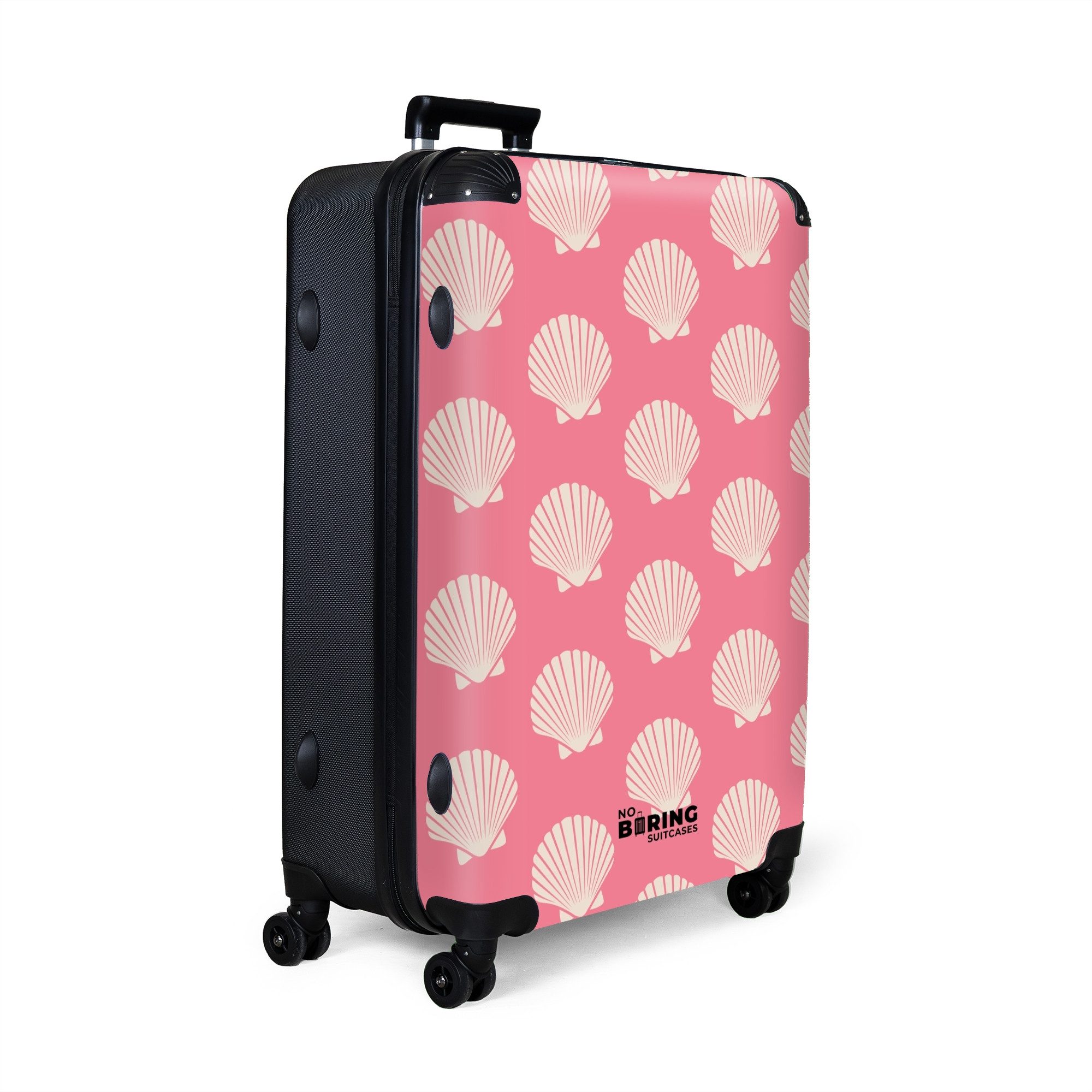 NoBoringSuitcases.com© Hartschalen-Trolley Rosa mit beigen Muscheln günstig online kaufen