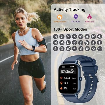 Nerunsa Smartwatch (1,85 Zoll, Android, iOS), Smartwatch für Damen Herren, mit Anrufe,Fitnessuhr Herzfrequenzmonitor