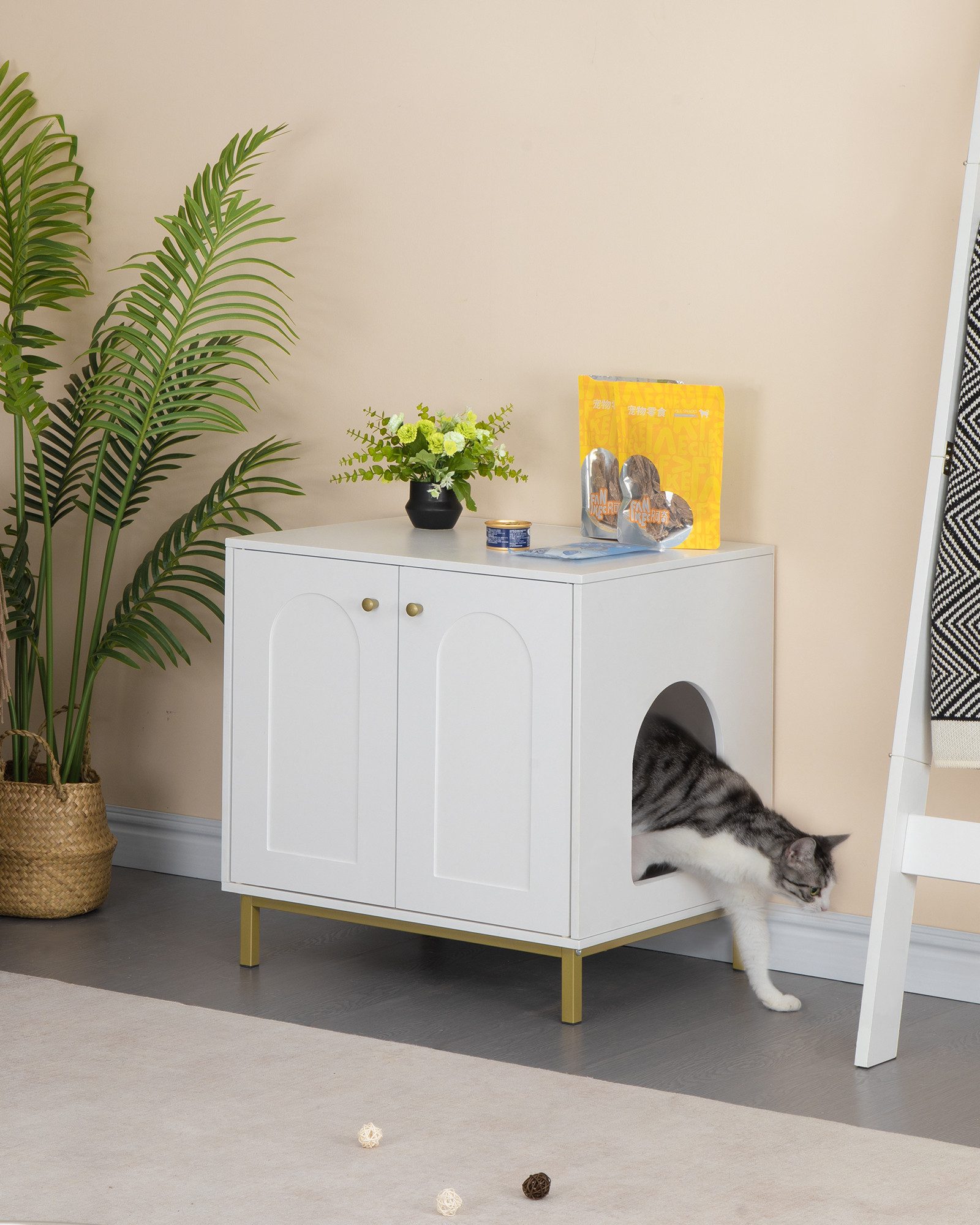 Katzentoilette Katzenschrank, Katzenklo Schrank, Katzenhaus mit Tür, 60 x 50 x 60 cm