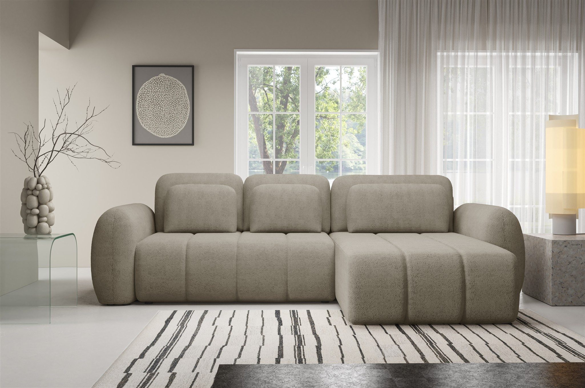 Fun Möbel Ecksofa Schlafsofa CARIA mit Ottomane in Stoff Quelle, inkl. Bettkasten, Rundumbezug