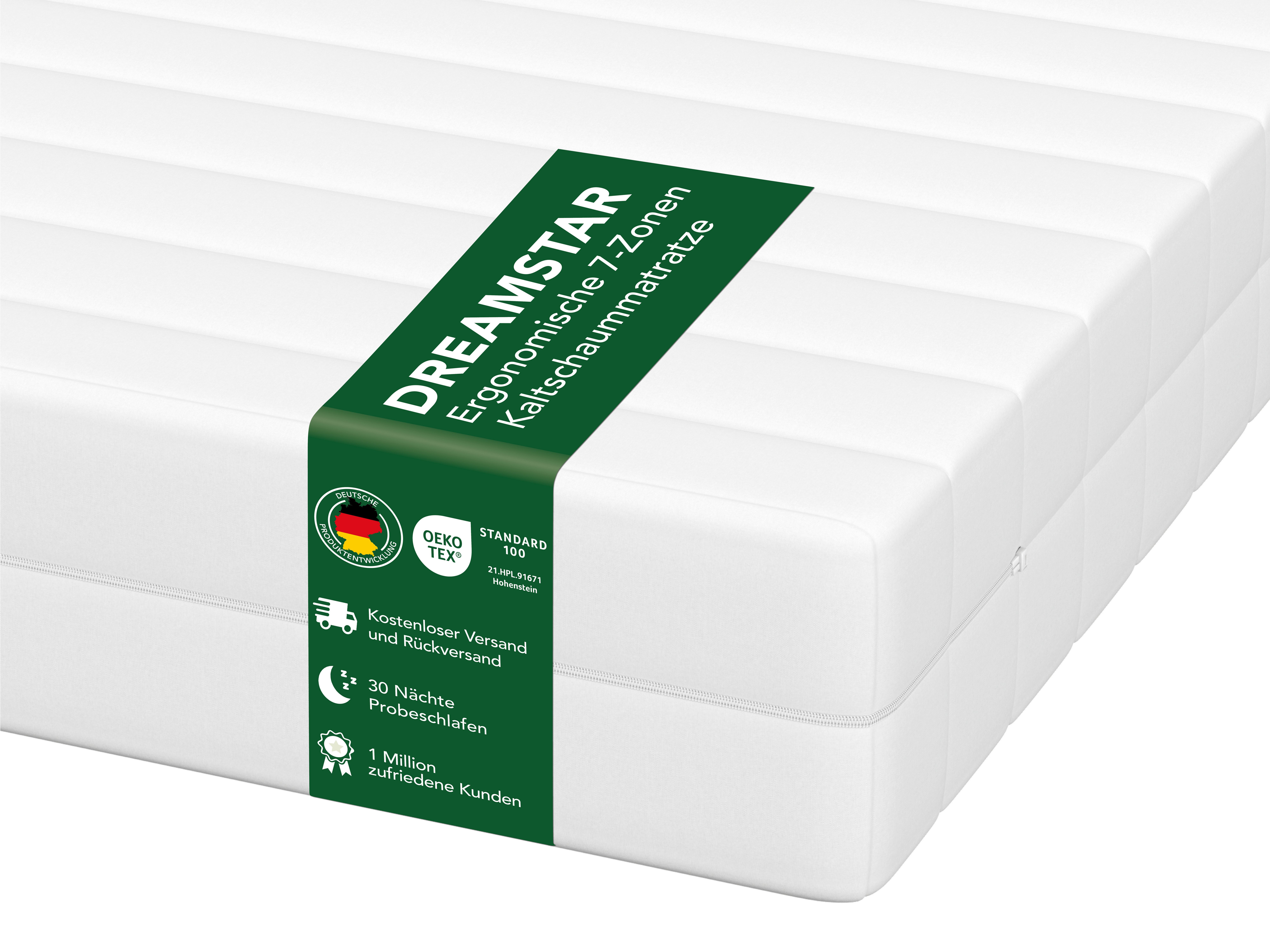 Kaltschaummatratze Simple Flex, 7-Zonen Wendematratze mit zwei Liegeseiten (H2/H3), Dreamstar, ergonomisch & atmungsaktiv - 30 Nächte Probeschlafen