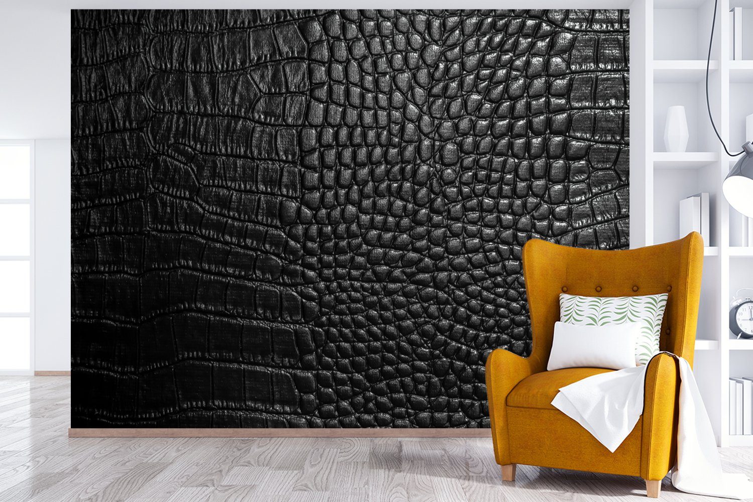 MuchoWow Fototapete Leder - Strukturiert - Schwarz - Grau, Matt, bedruckt, Wallpaper für Wohnzimmer, Schlafzimmer, Vinyl Tapete, 295x220 cm