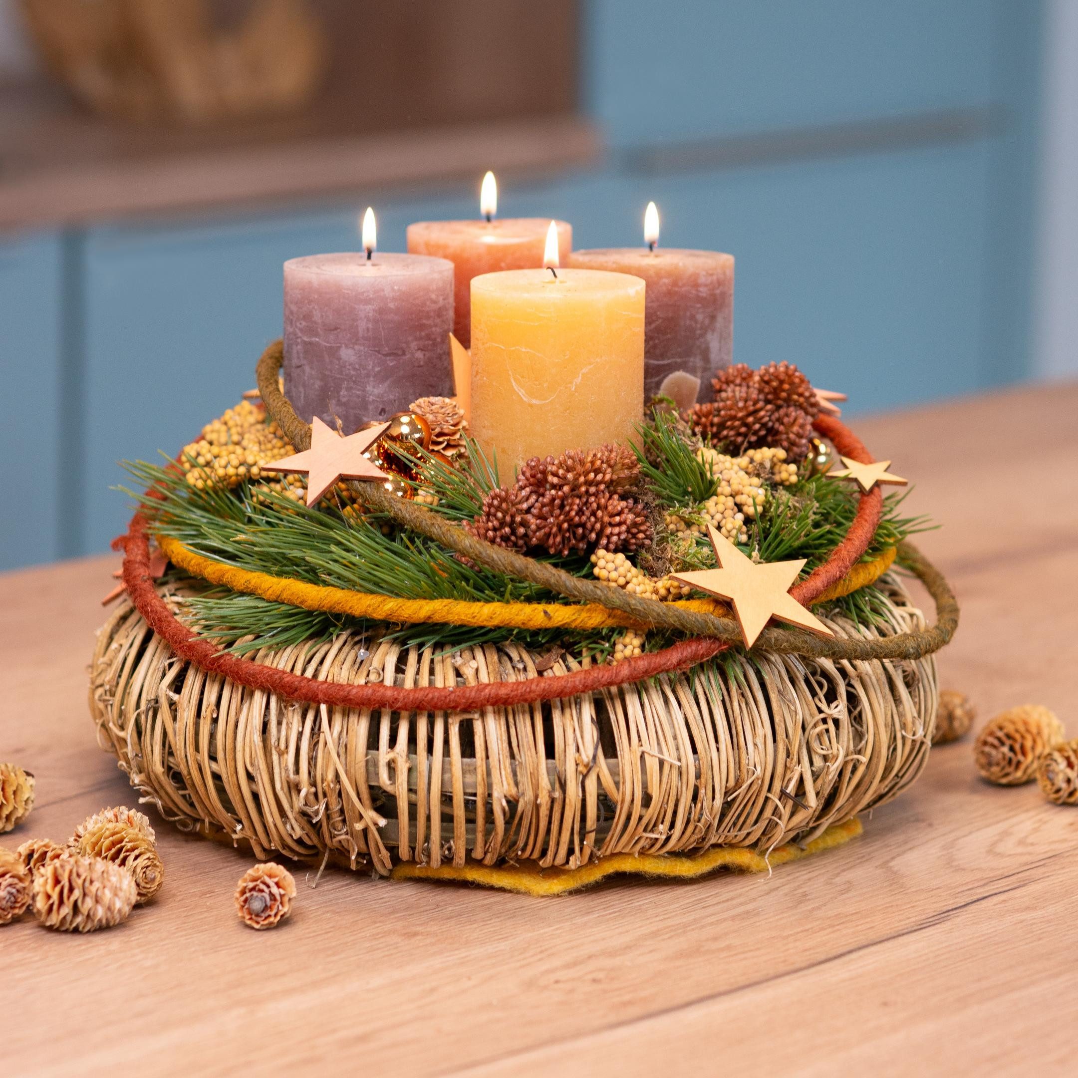 Florists Products Streudeko Dekoring Jute Ring Boho Dekoration Gelb Ocker Braun Ø30cm 3er, 3 Stück