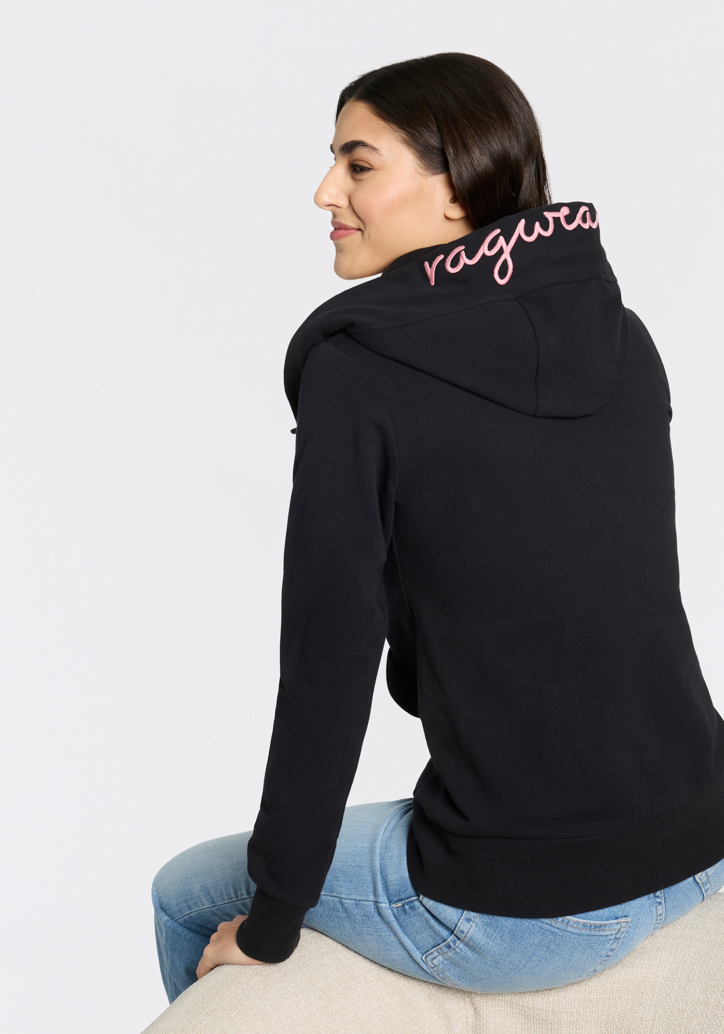Ragwear Kapuzensweatjacke NESKIA ZIP B O mit hochgeschnittener Kapuze mit Kordel