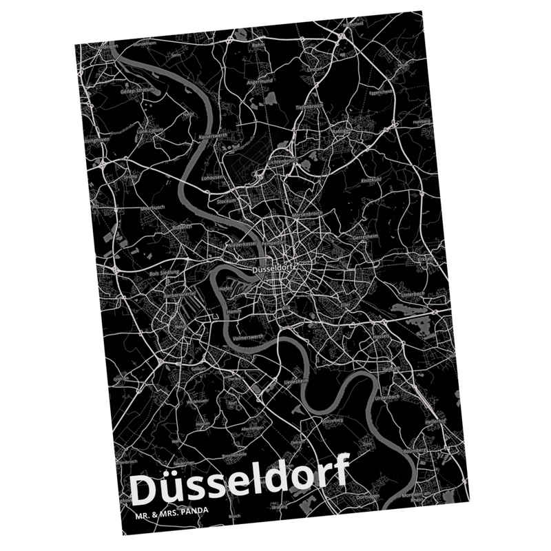 Mr. & Mrs. Panda Postkarte Düsseldorf - Geschenk, Einladungskarte, Dankeskarte, Ort, Stadt Dorf