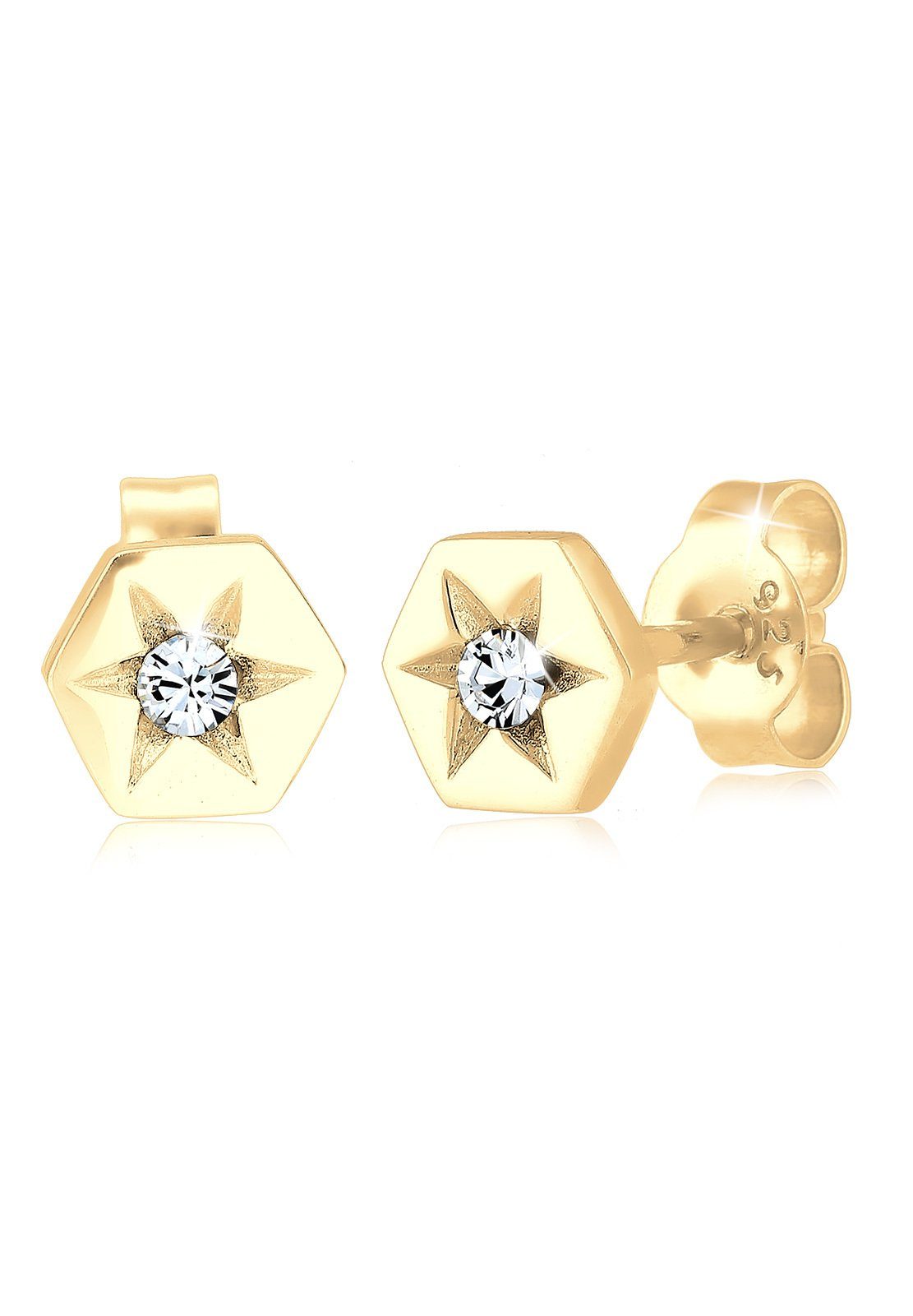Elli Paar Ohrstecker Stern Hexagon Kristalle Sterling Silber Gold