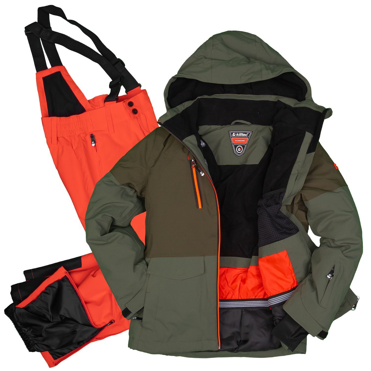 Killtec Skianzug Мальчикам Skijacke + Skihose (oliv/orange, Gr. 152), verschweißte Nähte