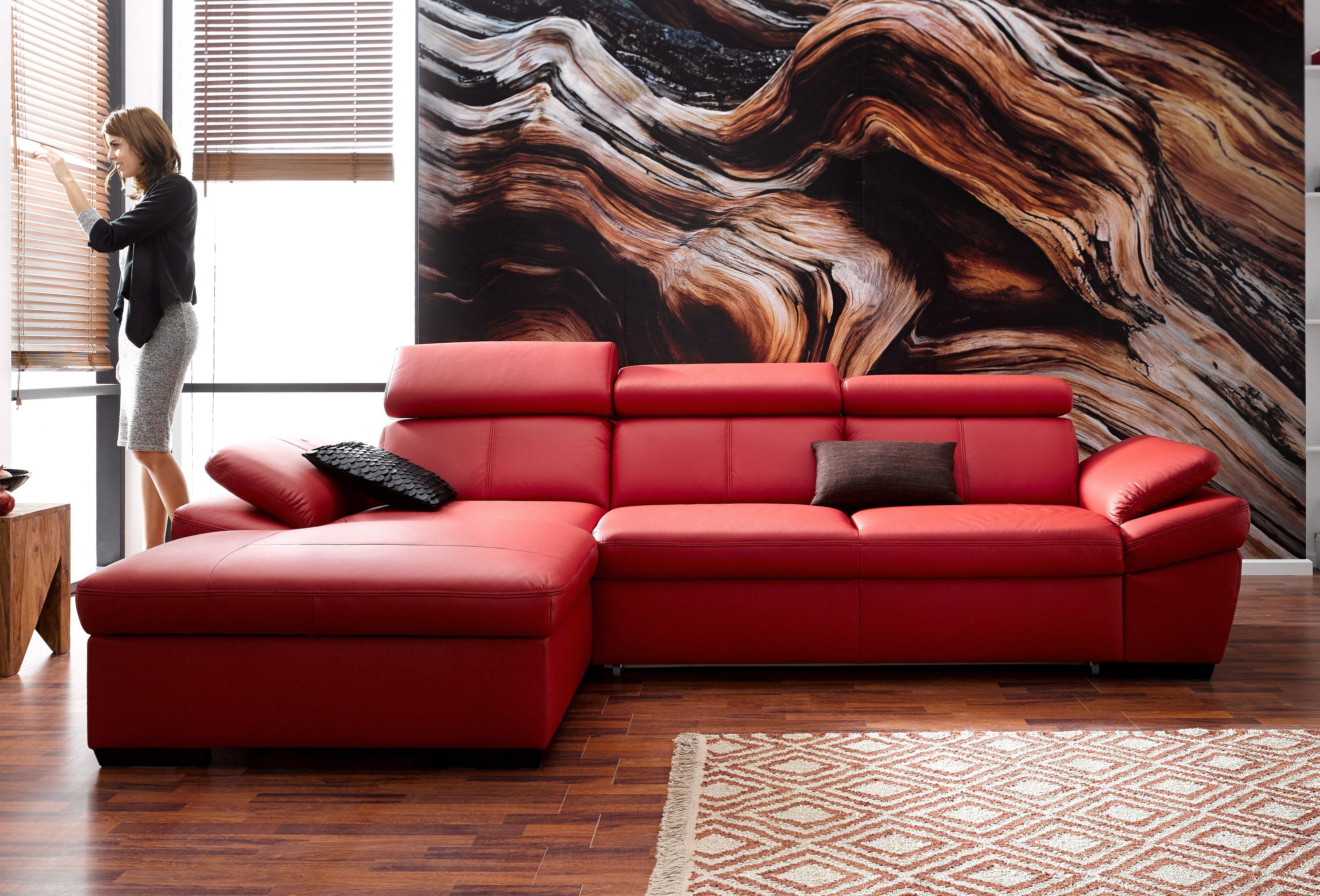 exxpo - sofa fashion Ecksofa Salerno, Funktionssofa, Breite 280cm, hoher Sitzkomfort, L-Form, inkl. Kopf- und Armteilverstellung, wahlweise mit Bettfunktion