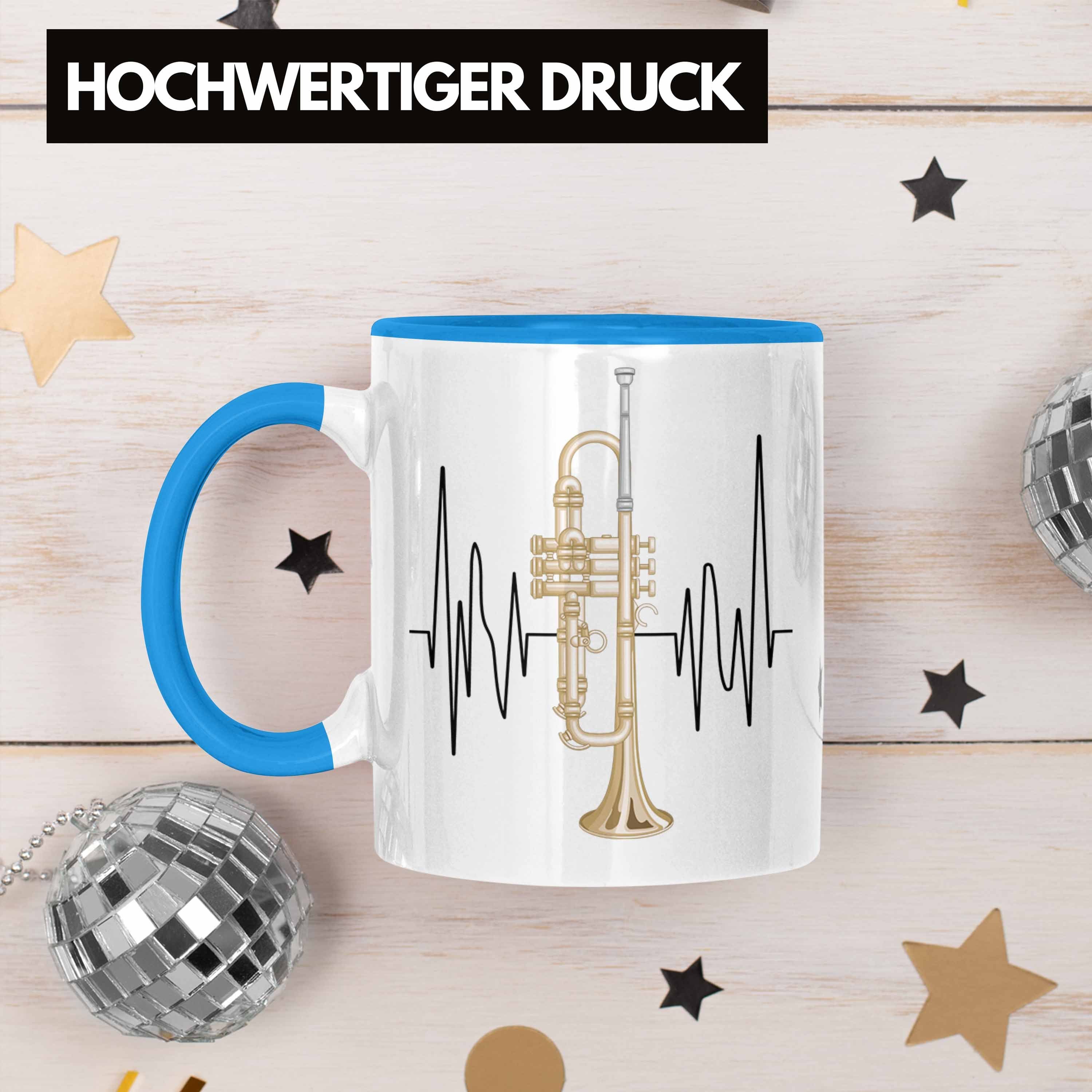 Posaune Trendation Tasse Posaunist Spruch Geschenkidee Grafik Geschenk Tasse Blau Herzschlag