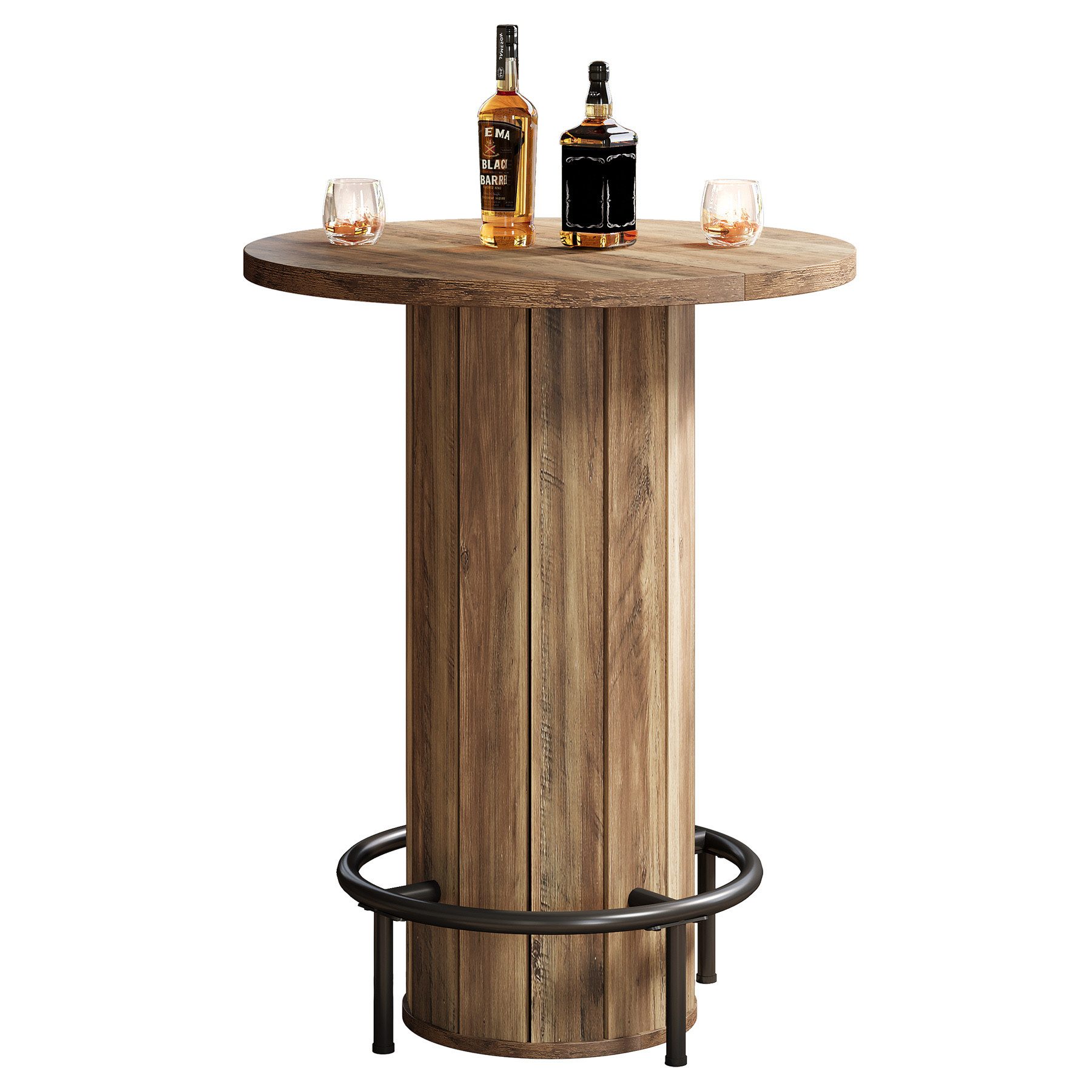 Tribesigns Stehtisch 100cm Runder Bartisch Bistro-Kneipentisch mit Fußstütze aus Metallring