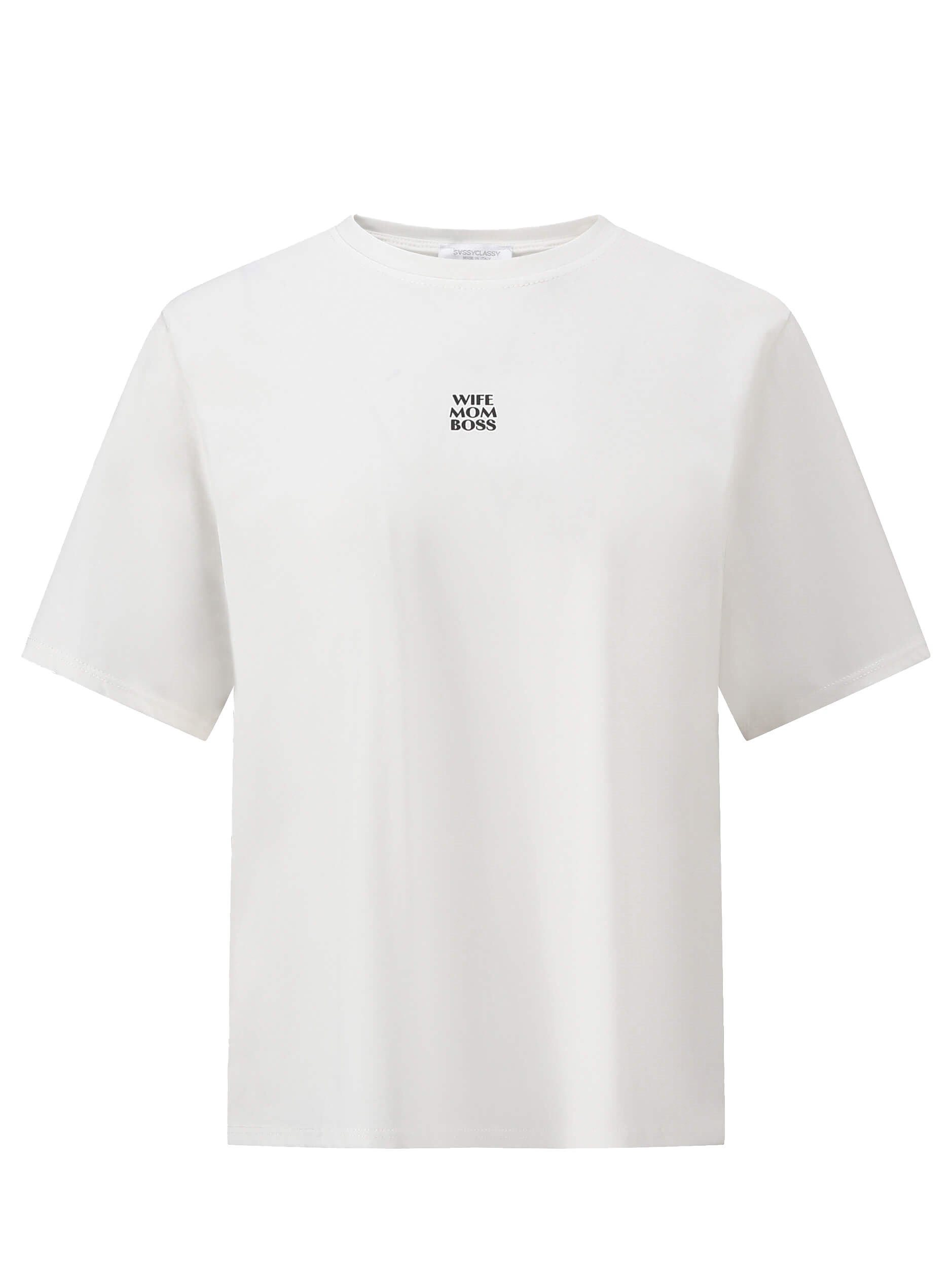 SASSYCLASSY Oversize-Shirt Lockeres T-Shirt Damen mit Rundhalsausschnitt Oversize T-Shirt aus Baumwolle mit dezentem Print Offwhite
