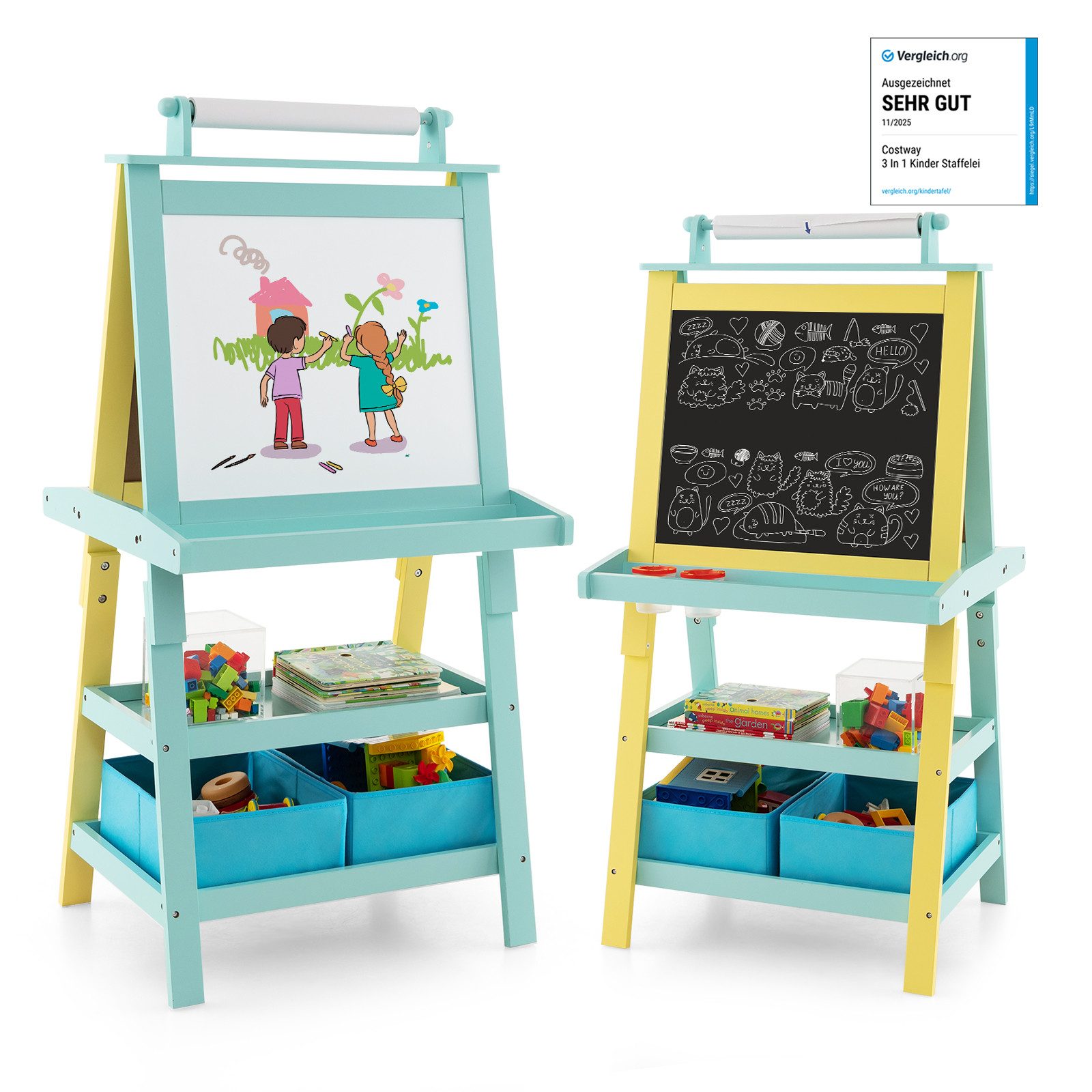 COSTWAY Standtafel Kinder Staffelei, doppelseitig, mit Magneten & 2 Boxen günstig online kaufen
