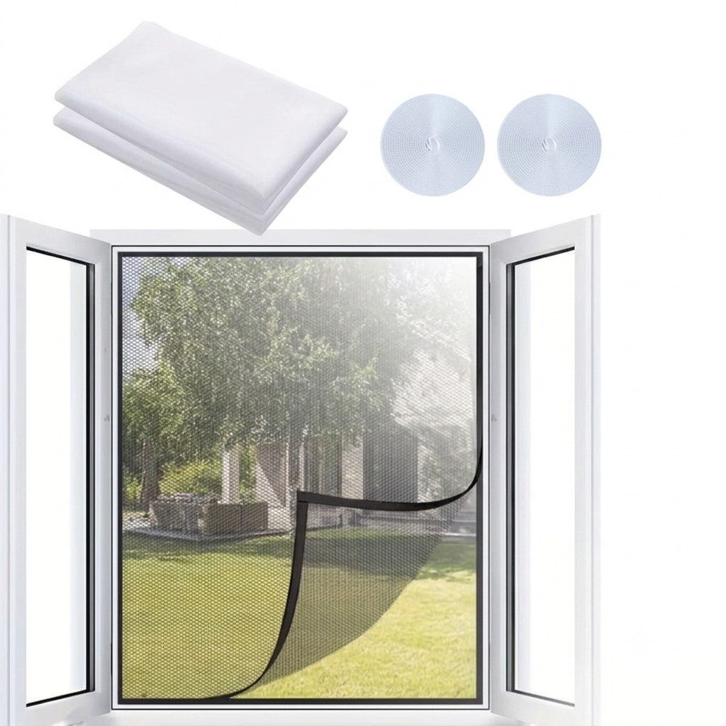 LIVINO Fliegengitter-Gewebe 2er Fliegengitter Fenster 130x150cm Weiß zuschneidbar ohne Bohren, (Mehrteiliges Fenster Netz Set, 2 Stück Fliegengitter Set), Selbs – Bild 3 von 5