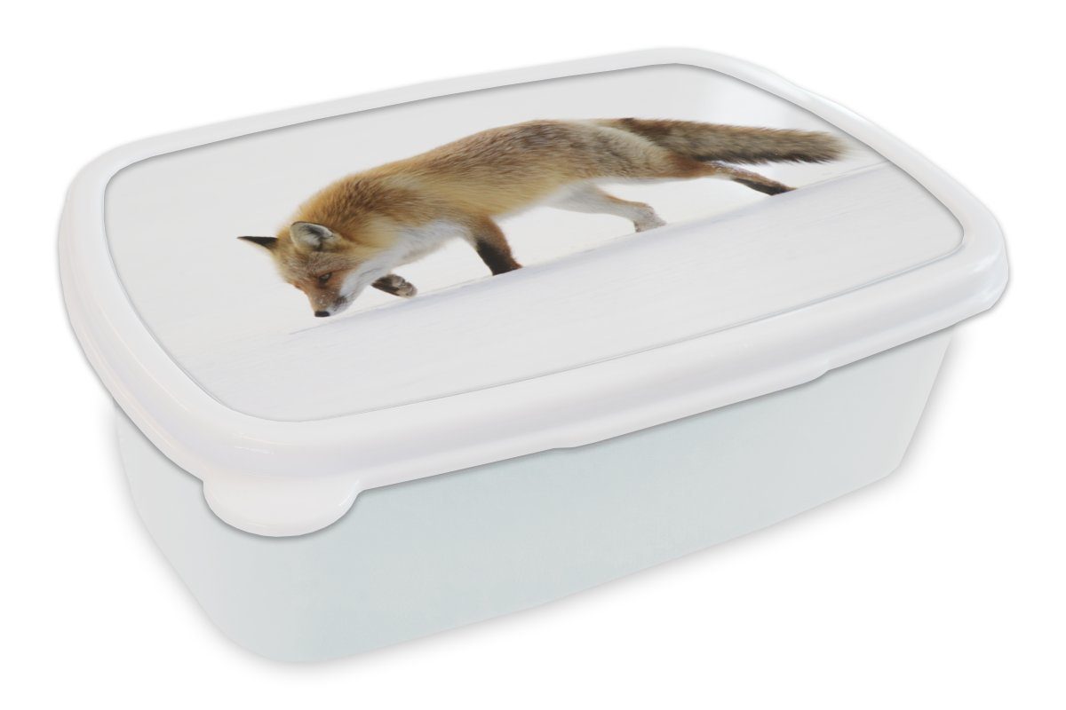 MuchoWow Lunchbox Fuchs - Schnee und (2-tlg), Weiß, Erwachsene, Brotbox - für Mädchen Kinder für Brotdose, und Kunststoff, Jungs