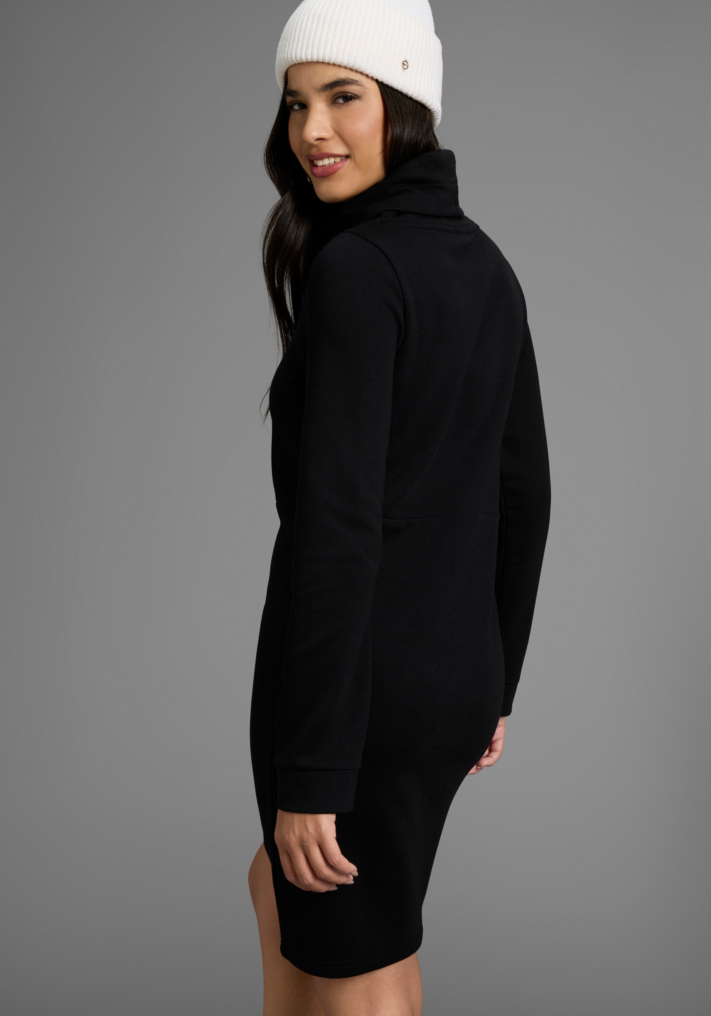 Laura Scott Sweatkleid Weiche Baumwollmischung mit Stehkragen und Kordel