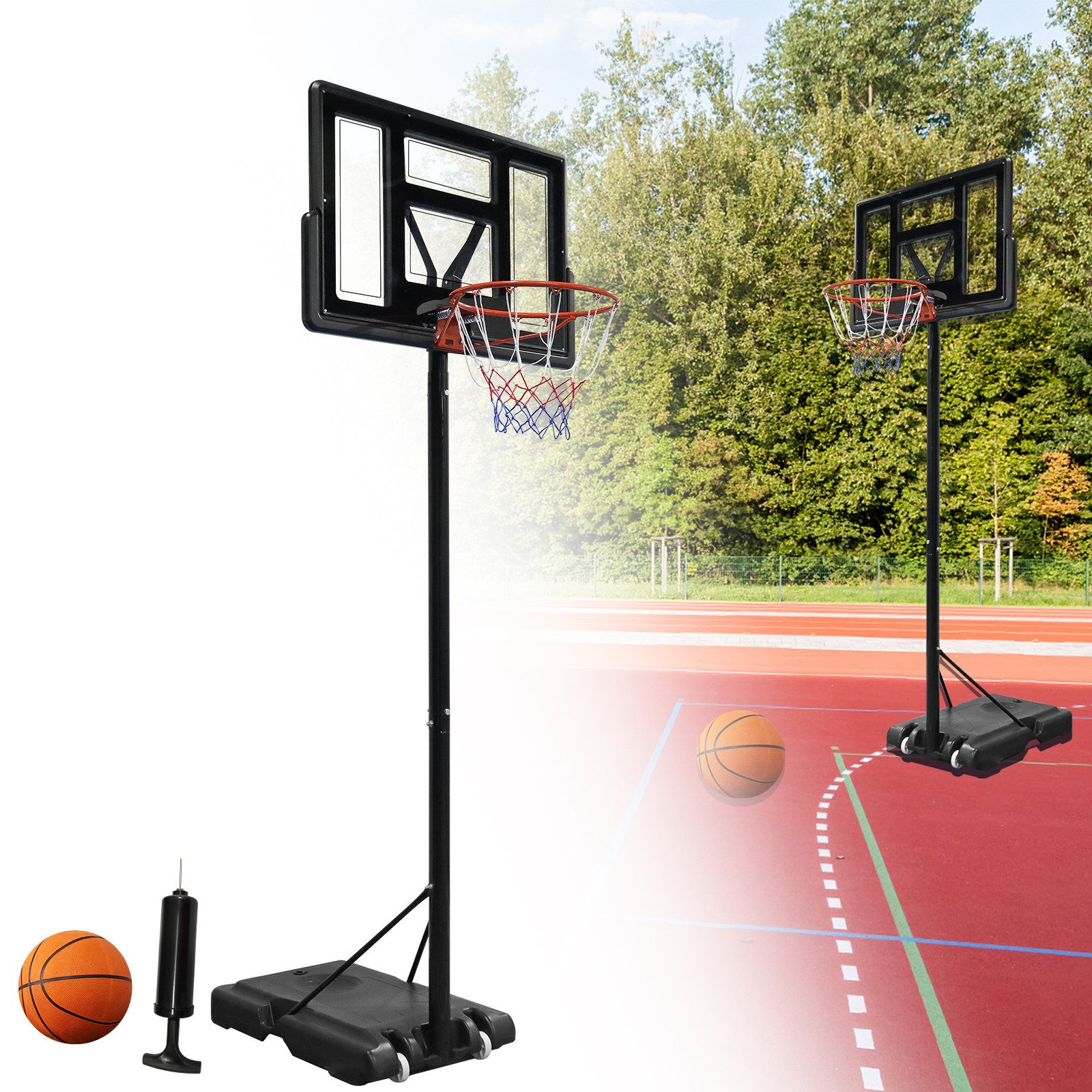 FIVMEN Basketballkorb Basketball Hoop Ständer Basketballanlage Höhenverstellbar mit Rollen, für Kinder und Erwachsene, Schwarz