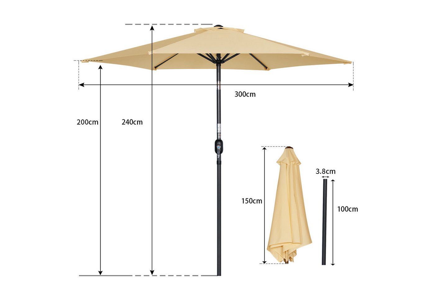 Thumbnail - Angel Living Sonnenschirm Ø 300 cm, UV-Schutz 50+, Rund, aus Polyester, für den Balkon, den Strand, den Garten oder die ...