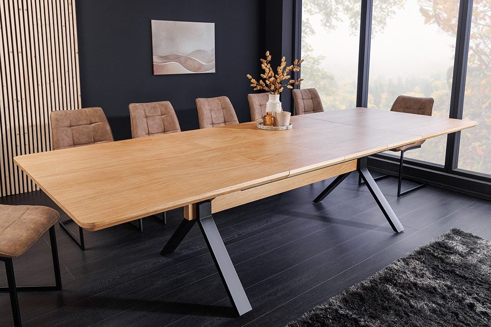 riess-ambiente Esstisch GIANT 180-300cm natur/schwarz - Eiche, Metall, X-Gestell, ausziehbar (Einzelartikel, 1-St), verlängerbarer Konferenztisch f. 12-14 Personen - ideal für Essbereich