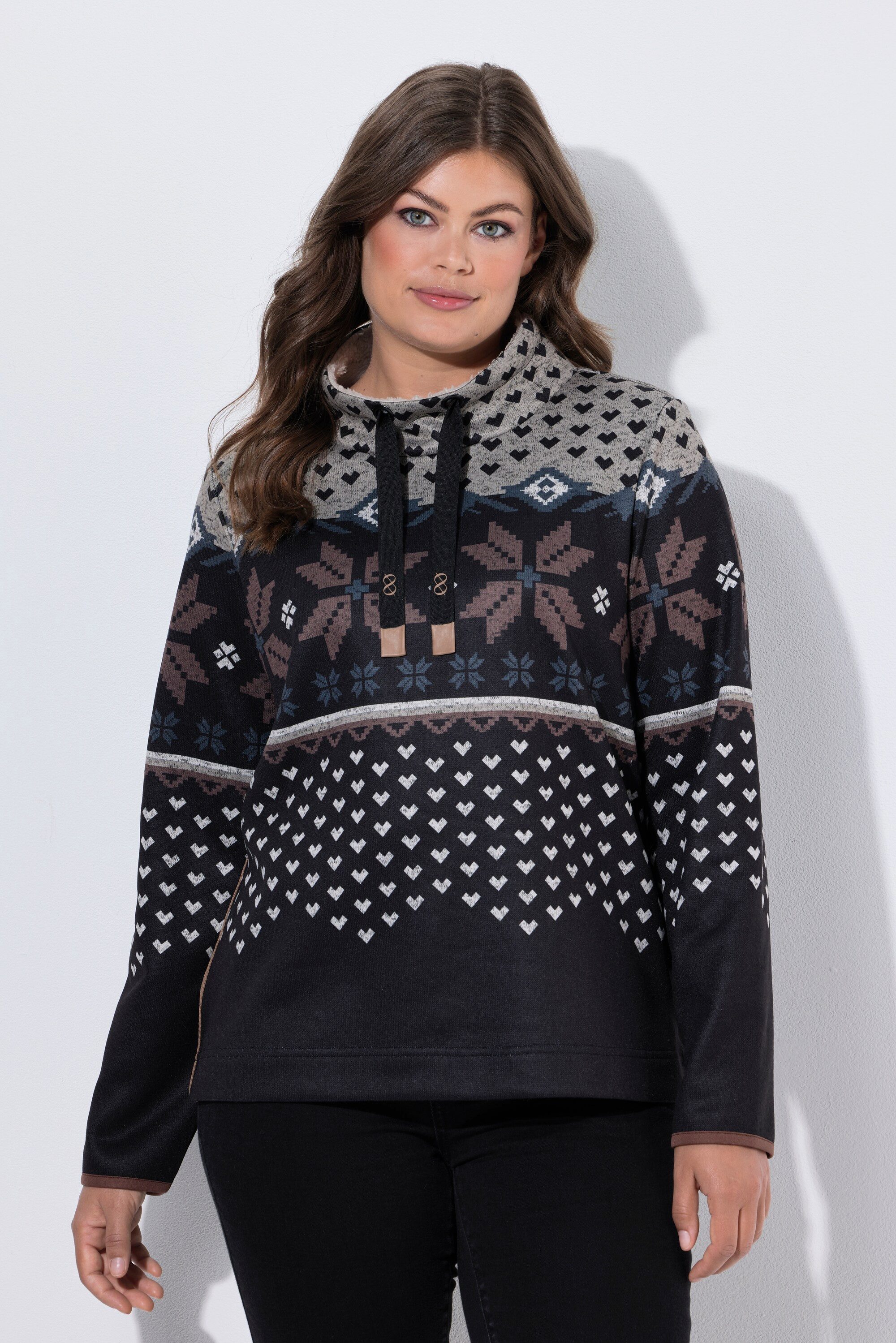 Laurasøn Strickfleece-Pullover Norweger-Strick-Fleece-Pullover Stehkragen Langarm