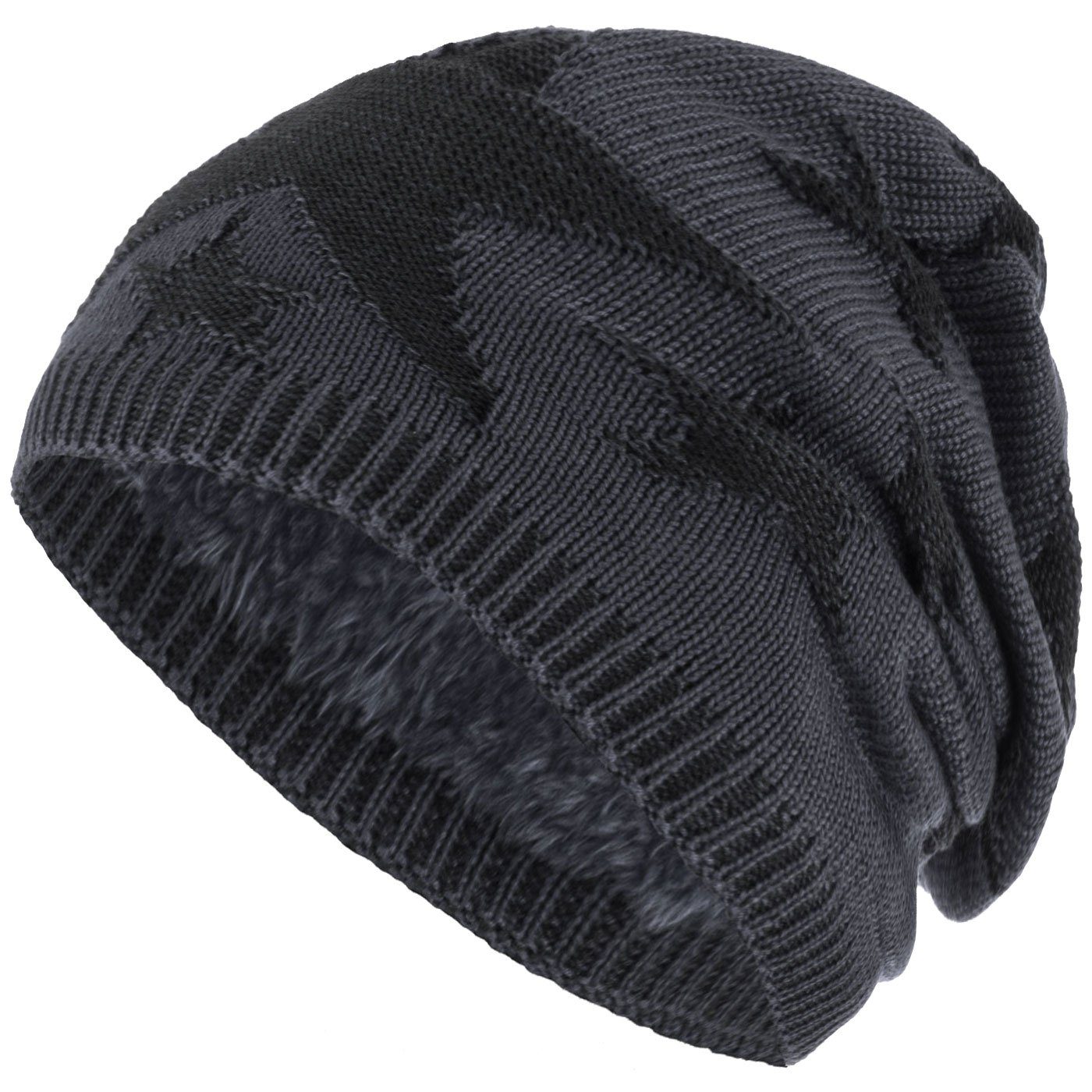 compagno Strickmütze (1-St) Sternen Wintermütze warm gefütterte Beanie Mütze Stern grau