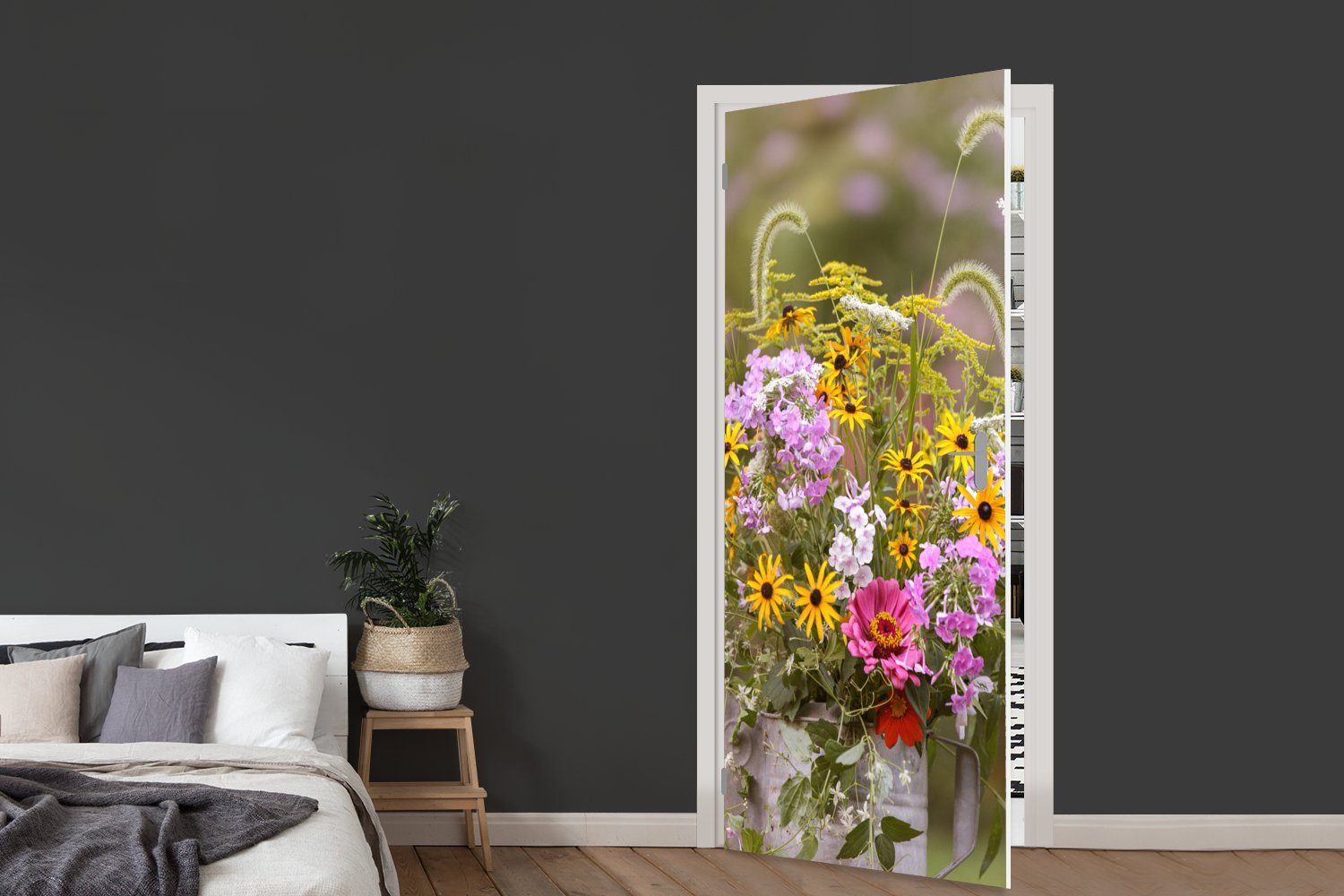 MuchoWow Türtapete bedruckt, Türaufkleber, St), Blumen Farbe, Matt, (1 75x205 für Gießkanne - - Tür, Fototapete cm