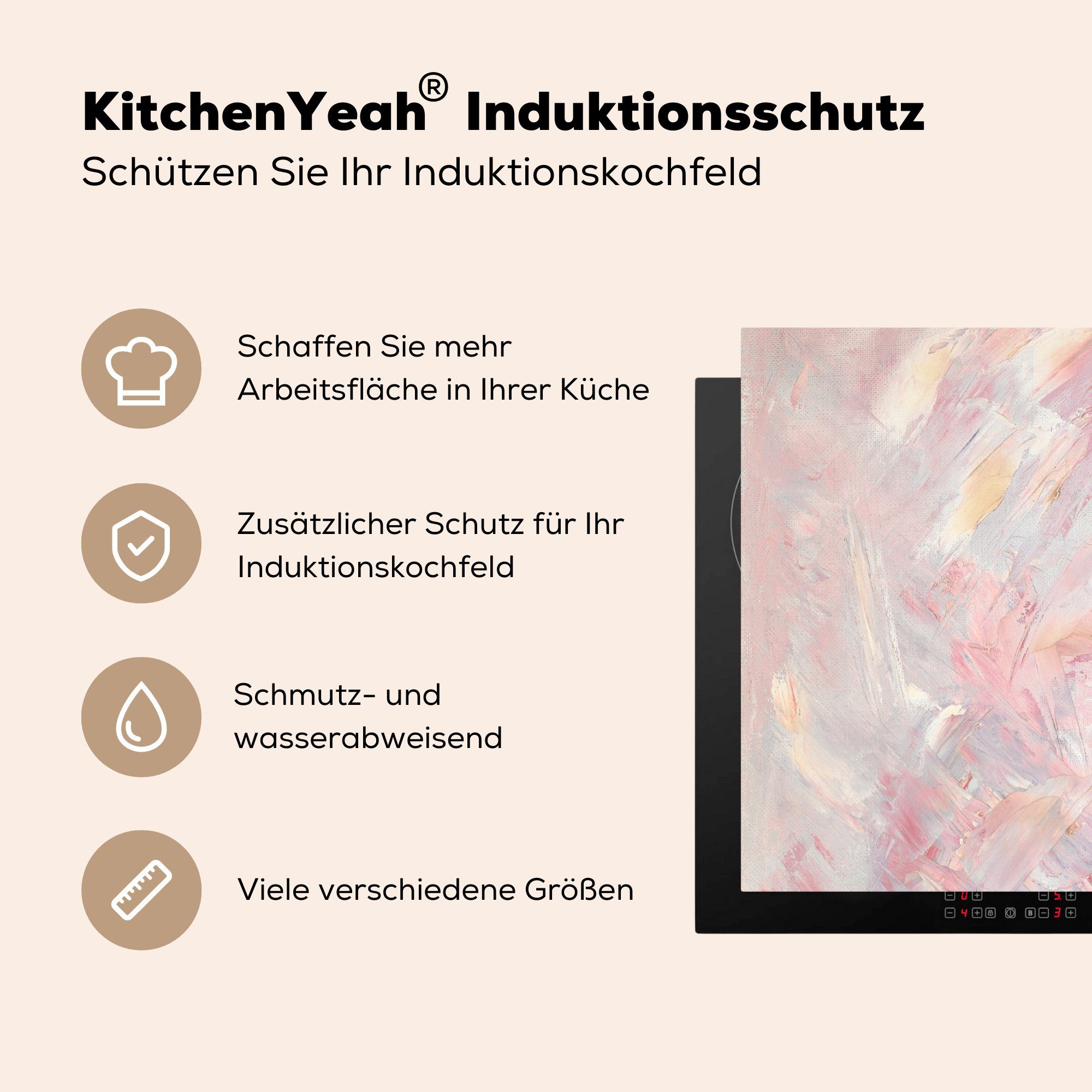 Mobile nutzbar, Vinyl, Rosa, cm, Herdblende-/Abdeckplatte Arbeitsfläche Ölgemälde tlg), (1 Ceranfeldabdeckung MuchoWow 60x52