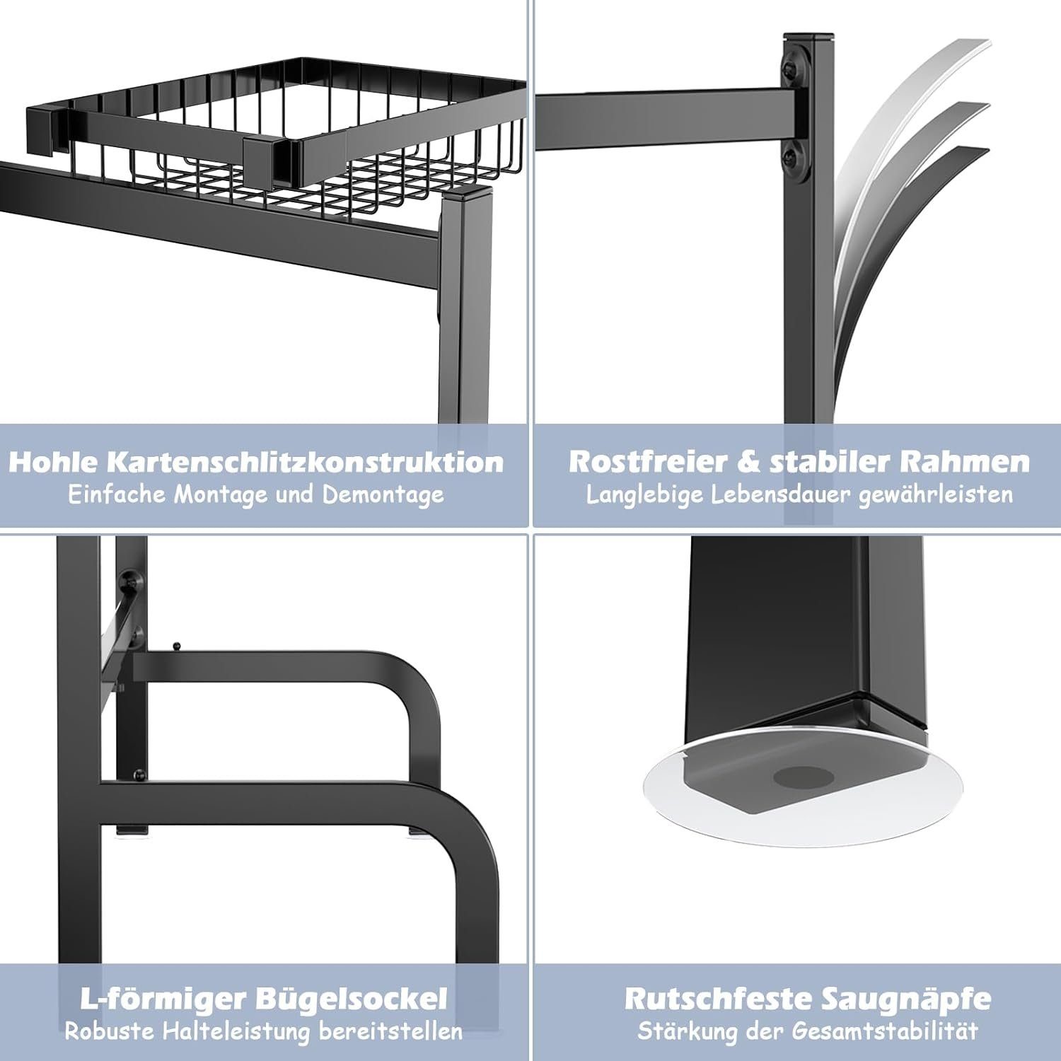 KOMFOTTEU Geschirrständer 2-stöckiger Abtropfgestell, verstellbar 53-99 cm