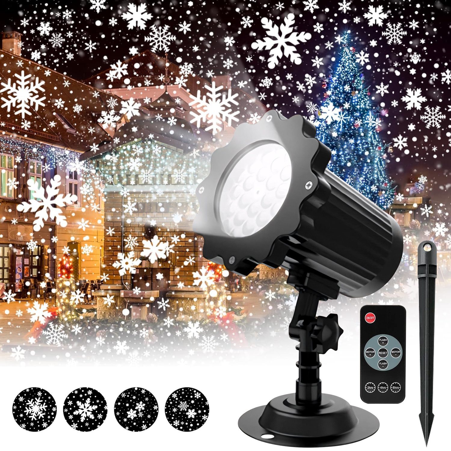 ZEUOPQ Projektionslampe Projektionslampen Weihnachten Schneeflocke Lampe mit Fernbedienung, IP65 wasserdicht Rating, 180°Winkel einstellbar, Timing Einstellung, Mehrfache Installation