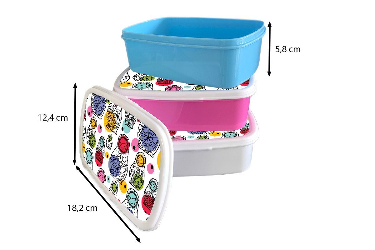 MuchoWow Lunchbox Matroschka und Kunststoff, (2-tlg), Baby, weiß - Mädchen Kinder Brotbox Schnittmuster für für und Brotdose, Erwachsene, - Jungs
