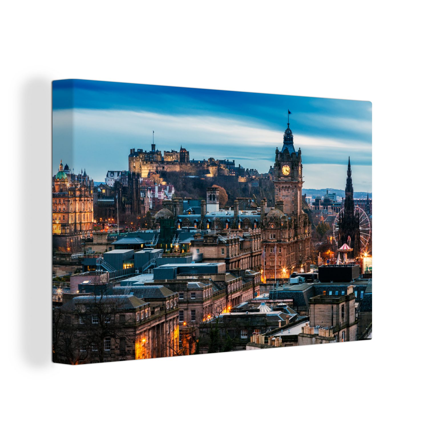OneMillionCanvasses® Leinwandbild Uhr - Gebäude - Nacht - Edinburgh, (1 St), Wandbild Leinwandbilder, Aufhängefertig, Wanddeko, 30x20 cm