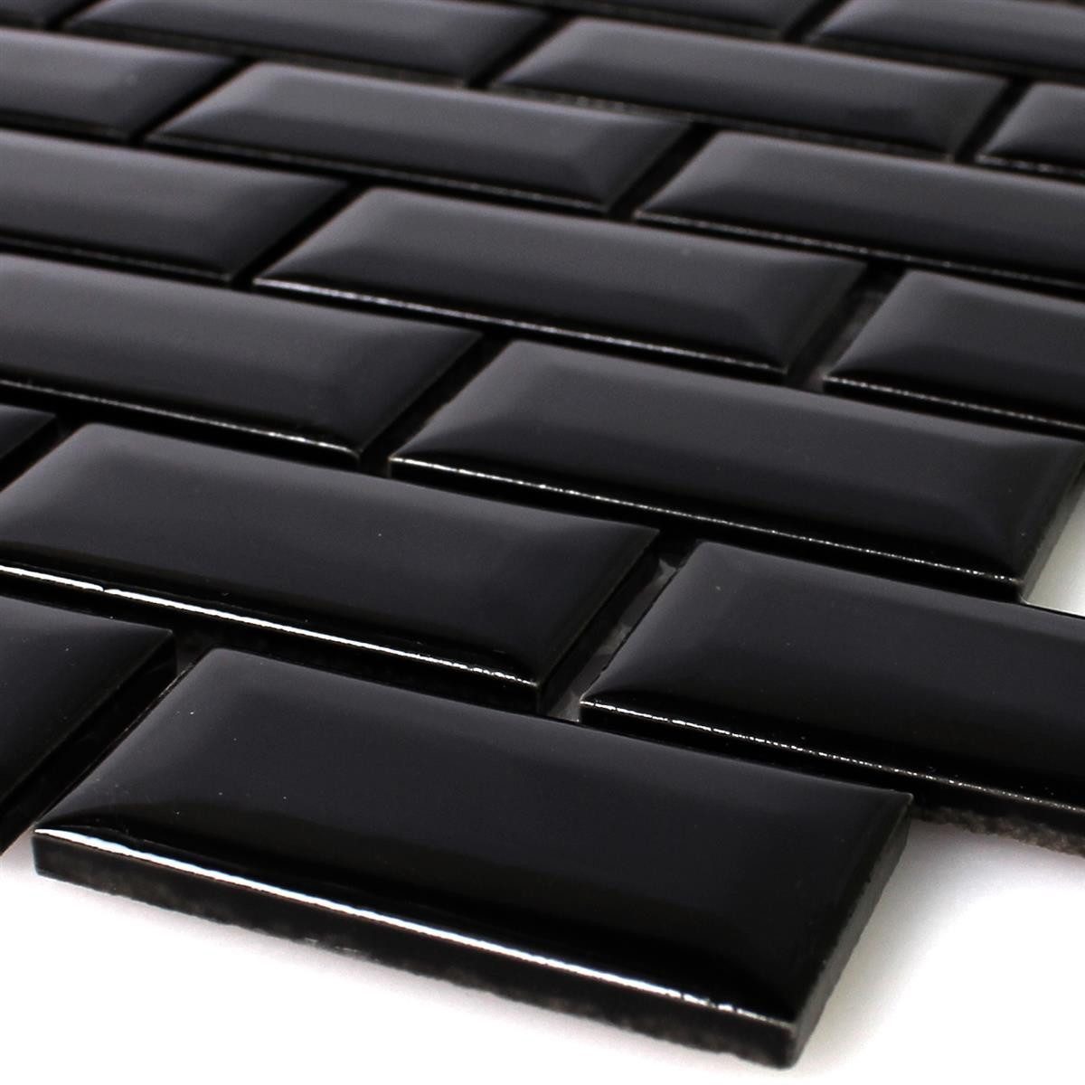 Mosafil Mosaikfliesen Mosaikfliesen Metro Keramik Picton Facette, Keramik 30.000x30.000, schwarz, Verlegefertig auf ein Netz geklebt - Frostsicher - Wasserfest