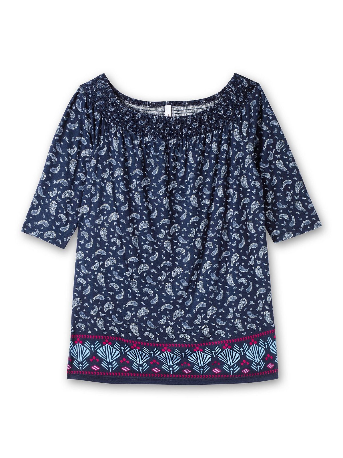 Sheego 3/4-Arm-Shirt Bordürendruck und nachtblau Große mit Paisleyprint gemustert Größen