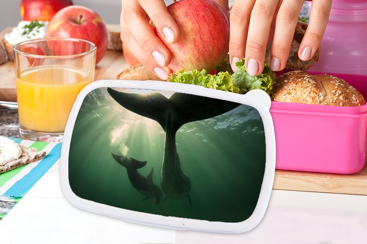 für Snackbox, Blau, Kunststoff, - Kunststoff Brotbox Lunchbox Delfin Wasser - rosa Erwachsene, (2-tlg), MuchoWow Kinder, Brotdose Mädchen,