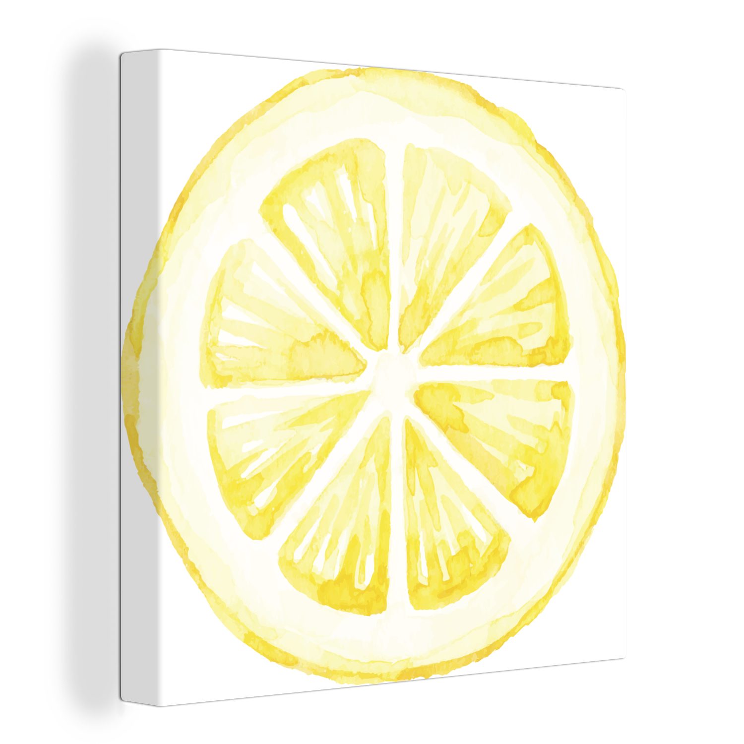 OneMillionCanvasses® Leinwandbild Aquarell - Zitrone - Scheibe, (1 St), Leinwand Bilder für Wohnzimmer Schlafzimmer