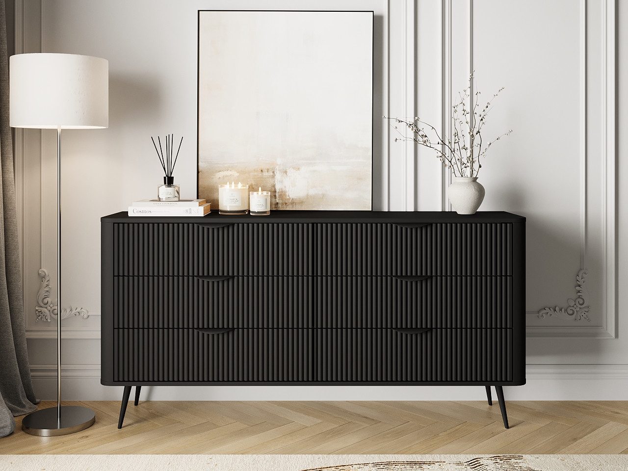GrainGold Kommode Latina (Set, Kommode, Metallfüße), Breite 163 cm, Metallbeine, Laminierte Platte, Modern Stil