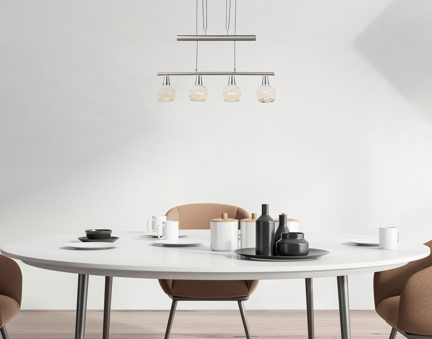 GLOBO LIGHTING LED Pendelleuchte MILOUD, 4-flammig, Nickel matt, Weiß, Meta günstig online kaufen