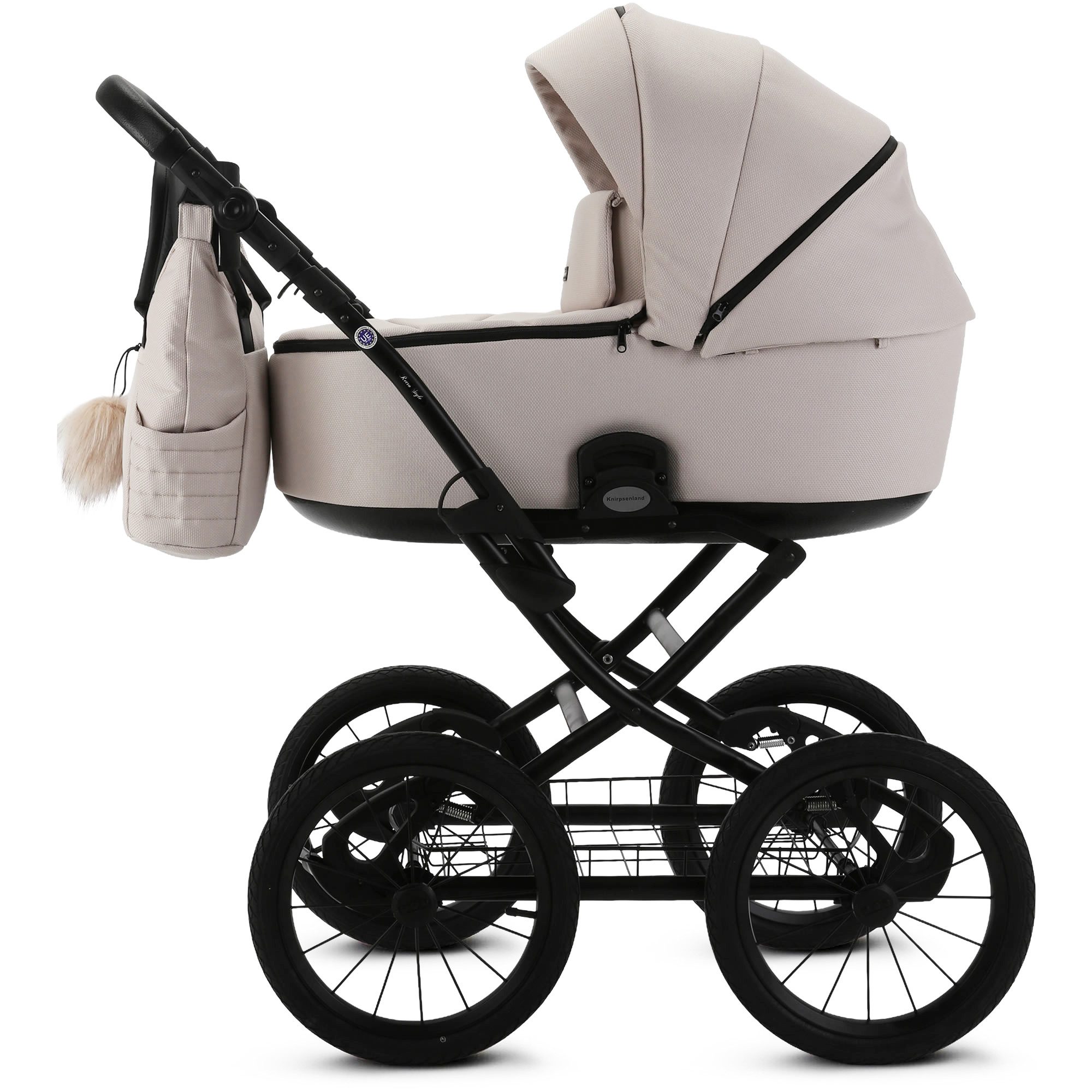 Knirpsenland Kombi-Kinderwagen Retro Style 2in1 inkl. Sportwagen, Wickeltasche & viel Zubehör, (Spar-Set), hohe Sicherheit durch One-Klick System der Kinderwagenaufsätze