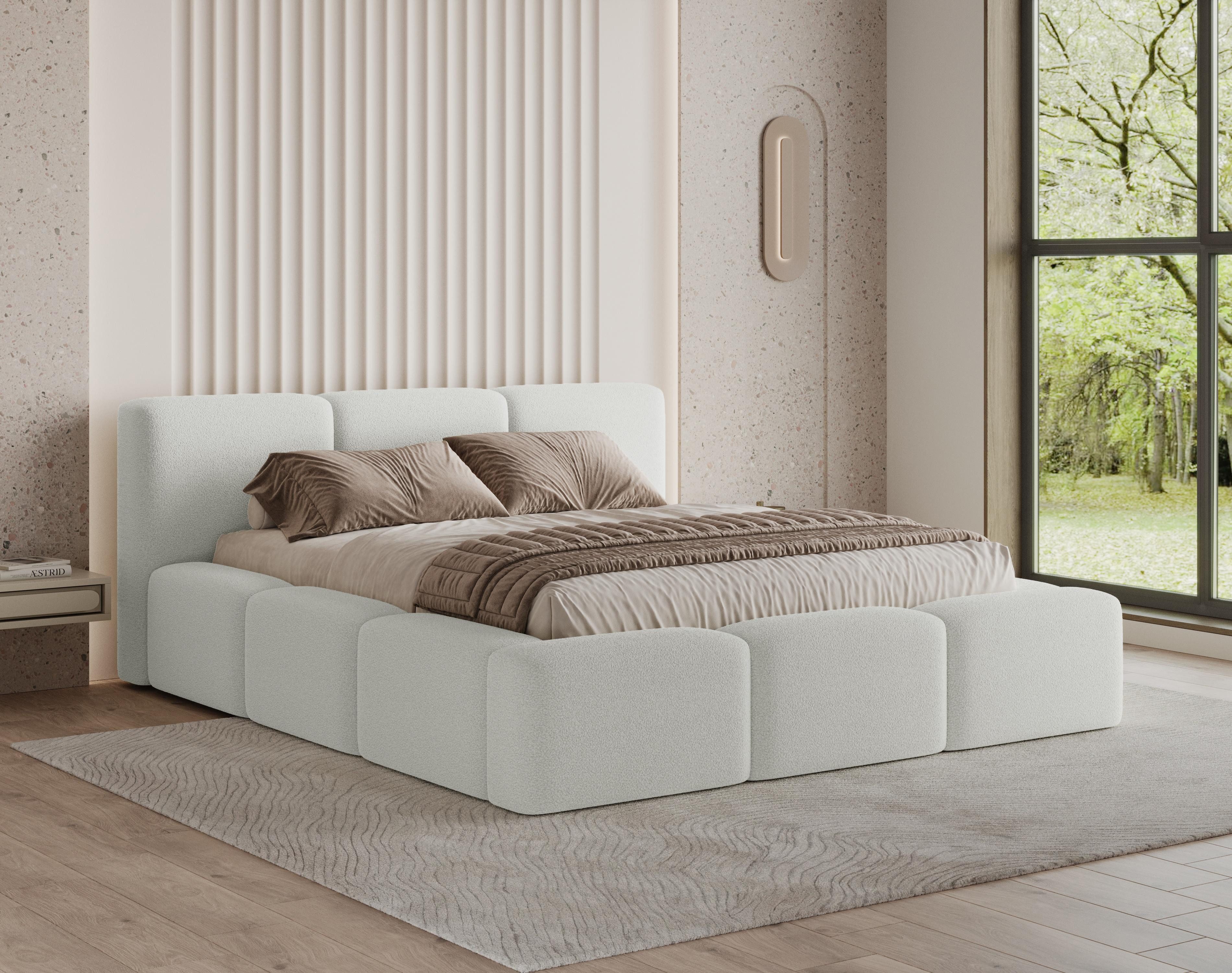 Chilly Möbel Polsterbett Bouclé Stoff mit Stauraum und Hubfunktion Holzrahmen (Boxbett ohne Matratze in vielen Farben, 140x200 160x200 180x200 200x200cm), gepolstertem Kopfteil Bettkasten modern