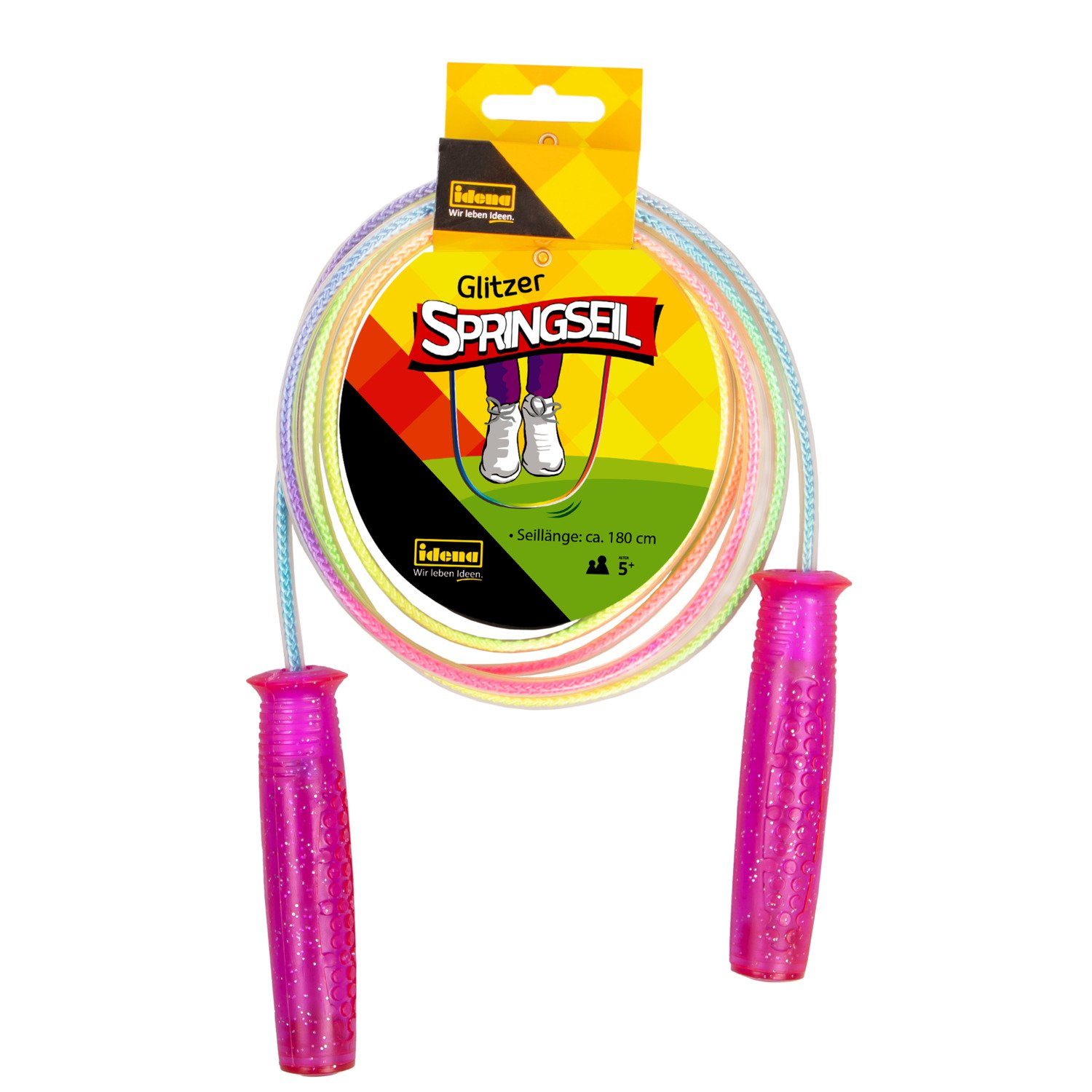 Springseil Idena 40198 - Spring-Seil mit glitzernden Noppen-Griffen für Kinder