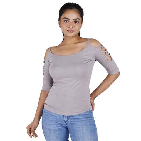 Guru-Shop Longsleeve Goa Shirt, Boho Shirt 1/2 Ärmel - beige alternative Bekleidung