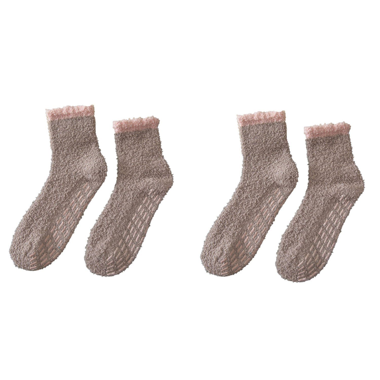 Socken und Rutschfeste Langsocken Socken warme weiche Paare Winter Fleece flauschige für 2 MAGICSHE khaki