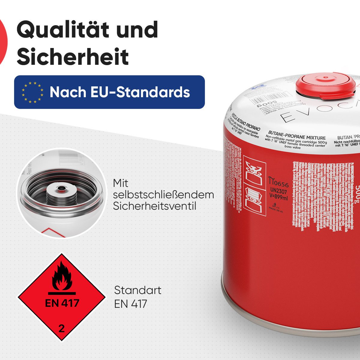 EVOCAMP Gaskartusche 6x Butangas Kartuschen 500g, Schraubkartusche mit Butan/ Propan Gas, 6 St. – Bild 4 von 5