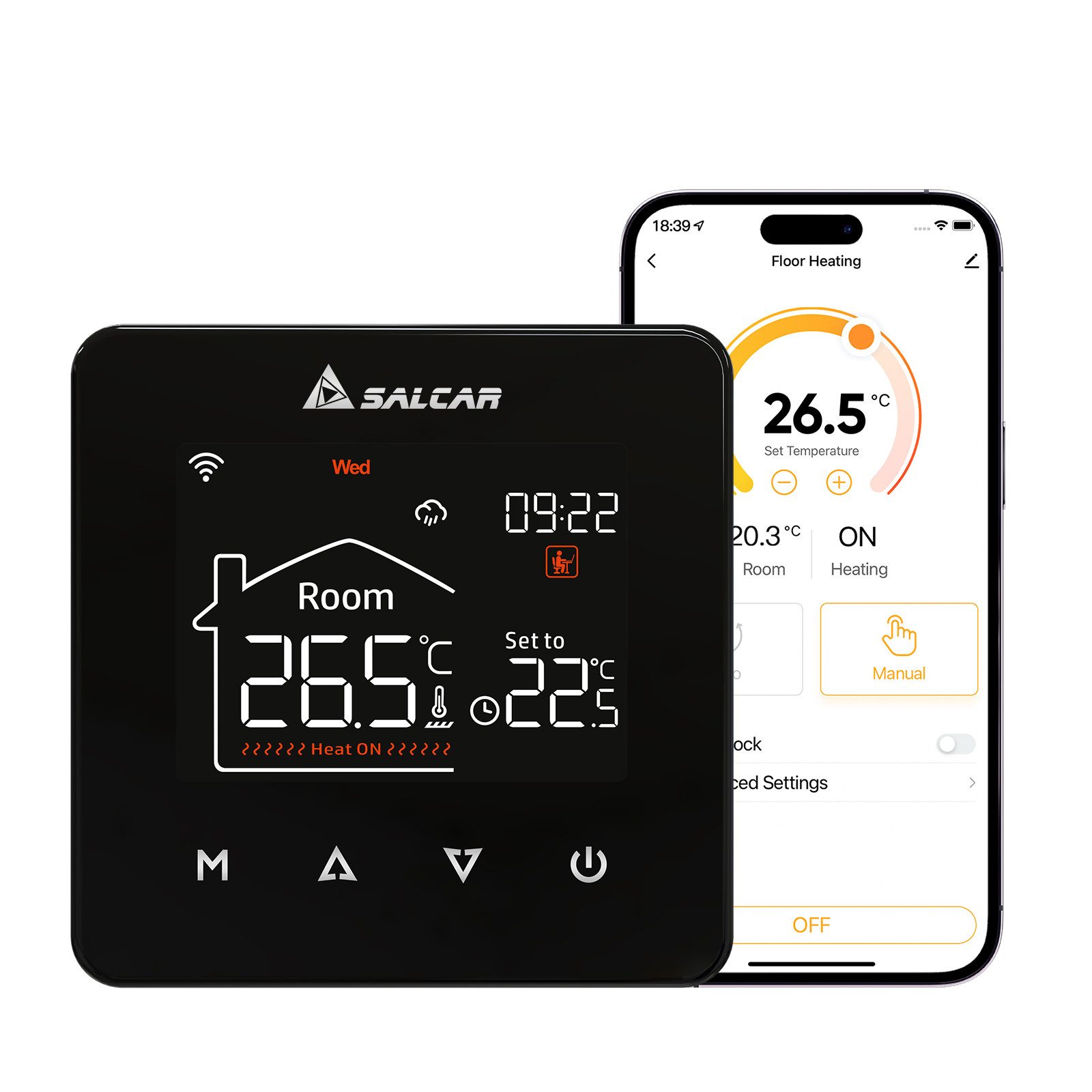 Salcar Heizkörperthermostat WiFi Thermostat Heizung Smart 230v Mit Digital LCD, 16A, Für Elektrische Fussbodenheizung, Programmierbarer