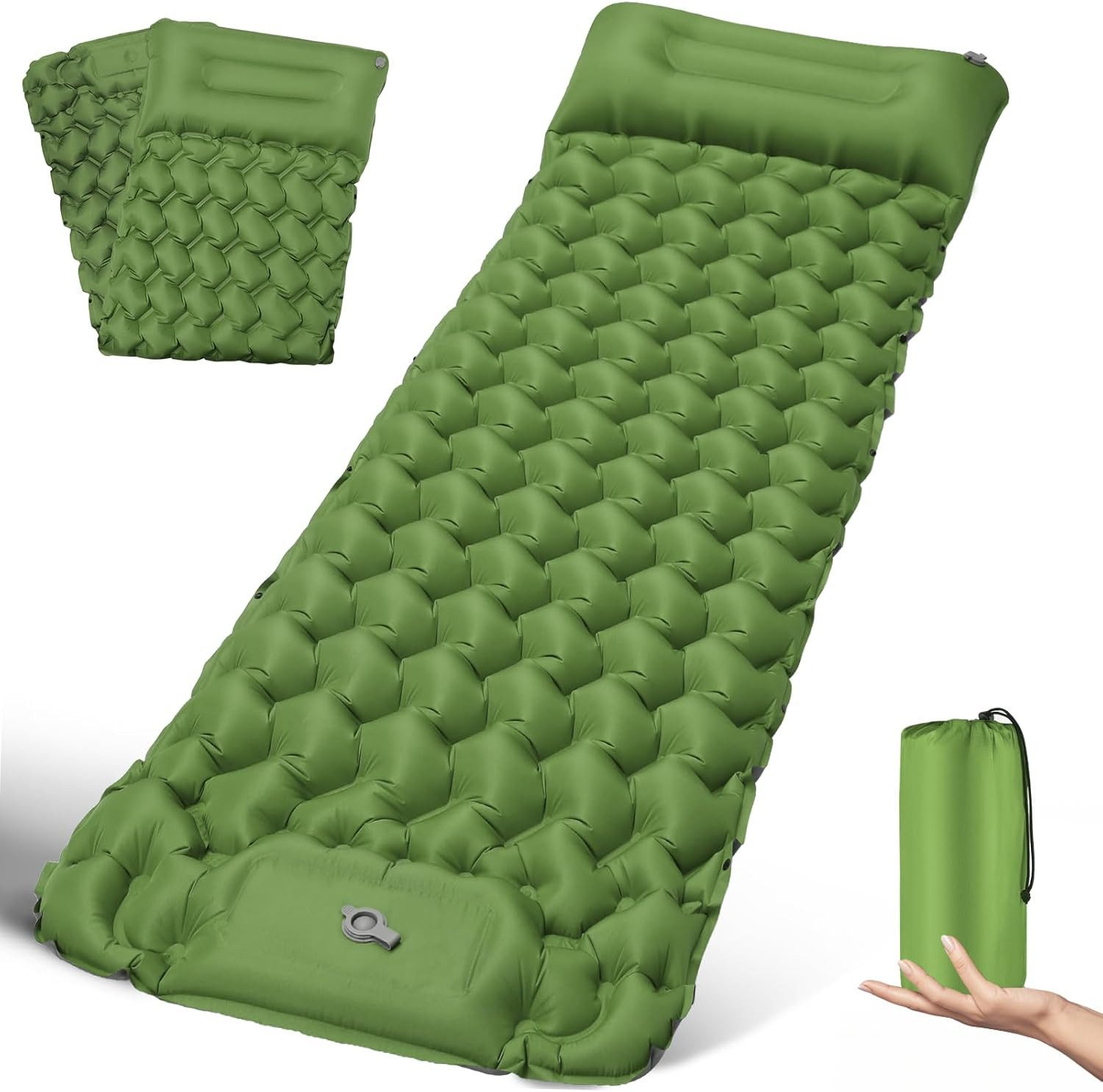 Forrlite Isomatte Camping, Ultraleicht Camping Luftmatratze mit Fußpumpe & Kissen, (Aufblasbare Matratze Kompakte und Leichte, Campingmatte für Wandern Strand Outdoor), erschleißfest / wasserabweisend / Reißfestigkeit