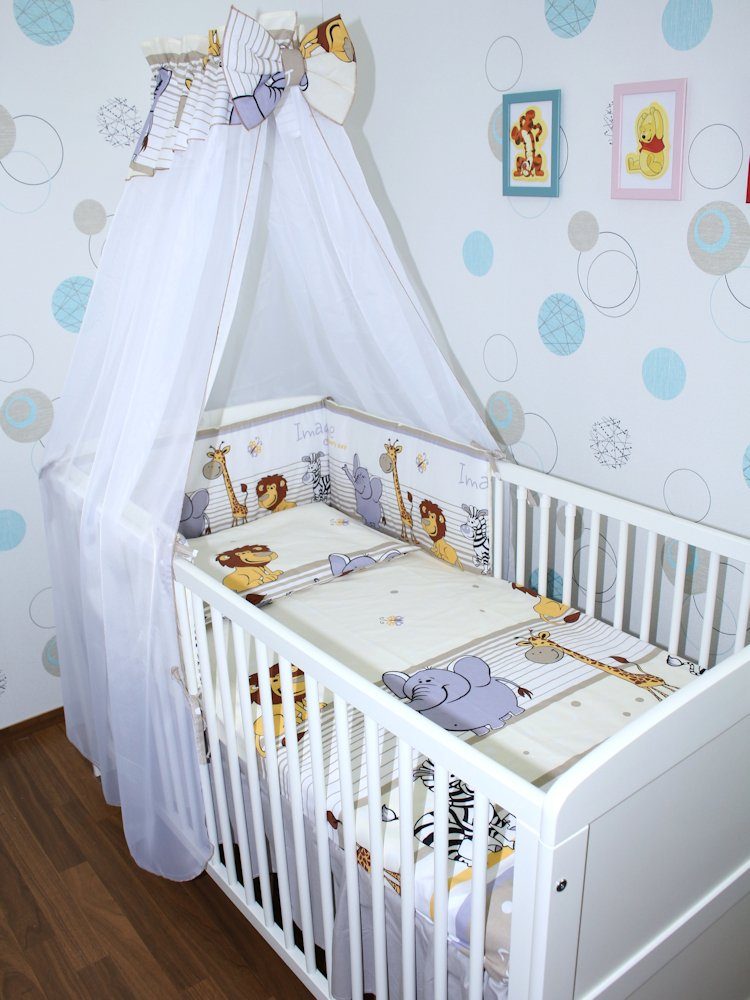 Babybettwäsche Baby Bettset - 6 teiliges Set mit Chiffon Himmel Bettwäsche Nestchen