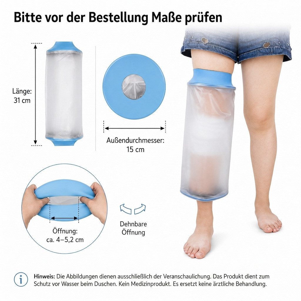 COOL-i ® Protektorenjacke Duschschutz für Arm & Bein, Beine mit Antirutschpads, Wasserdichte Schutzhülle ohne Ring, Wiederverwendbare